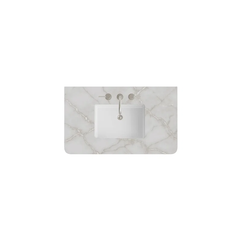 36" Single Radius Cut Widespread, 3 CM Victorian Silver Silestone w/ Sink
