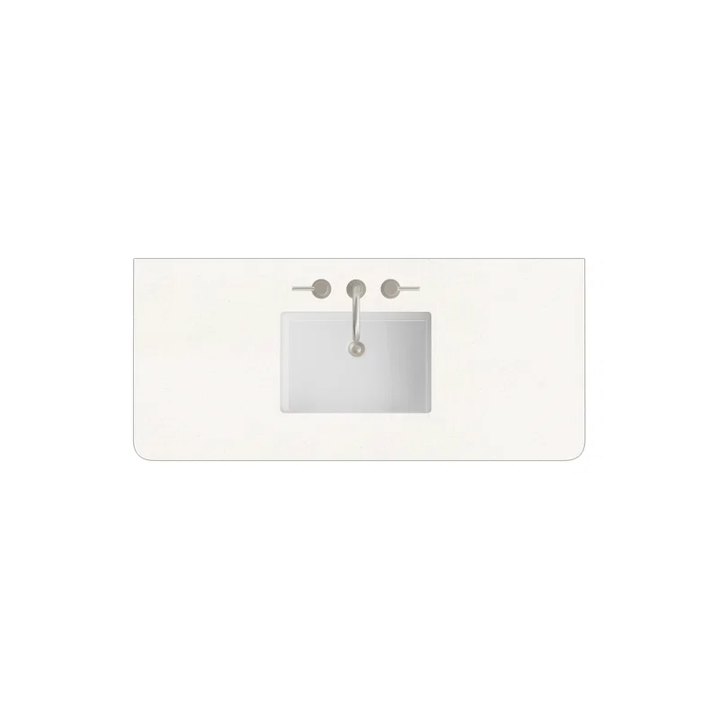 48" Single Radius Cut Widespread, 3 CM White Zeus Silestone w/ Sink