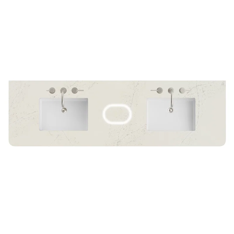 72" Double Radius Cut Top, Widespread 3CM Siberian w/ Sink & FreePower Wireless Charger