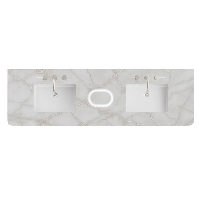 72" Single Radius Cut Top, 3 CM Victorian Silver Silestone w/ Sink & FreePower Wireless Charger