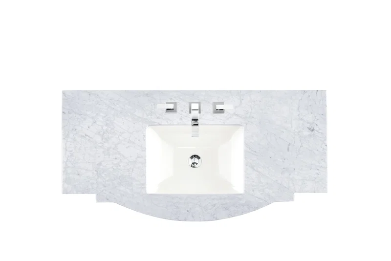 46" Single 3 CM Top, Carrara White Marble w/ Sink