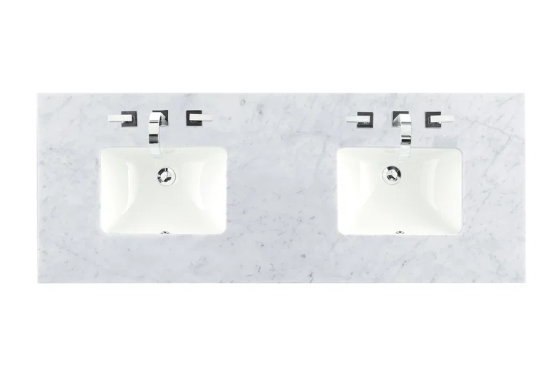 60" Double 3 CM Top, Carrara White Marble w/ Sink