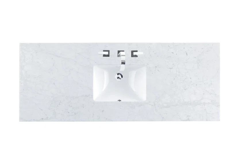 60" Single 3 CM Top, Carrara White Marble w/ Sink
