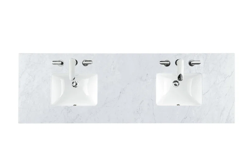 72" Double 3 CM Top, Carrara White Marble w/ Sink