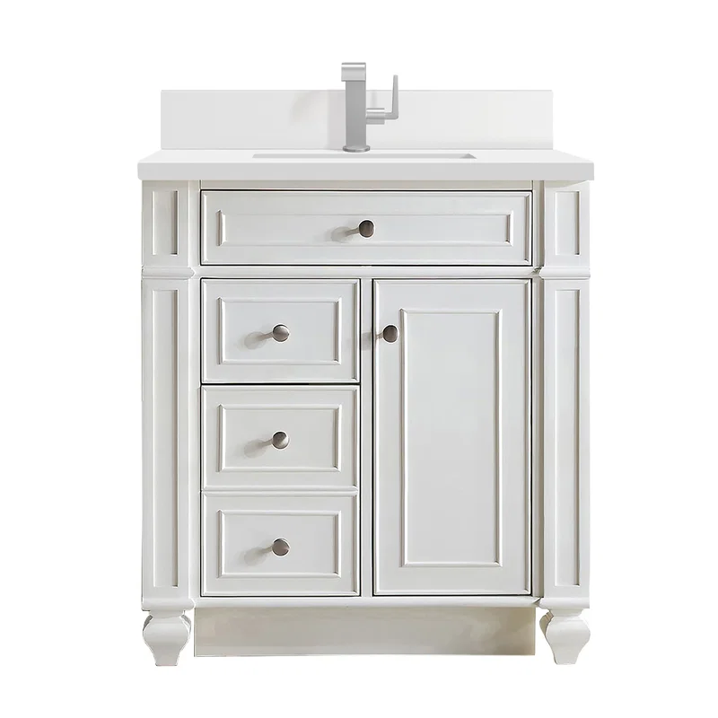 Bristol 30" Single Vanity, Bright White w/ Single Hole 3 CM White Zeus Silestone Top & Backsplash