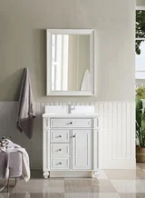Bristol 30" Single Vanity, Bright White w/ Single Hole 3 CM White Zeus Silestone Top & Backsplash