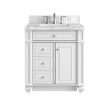 Bristol 30" Single Vanity, Bright White w/ 3 CM Carrara Marble Top