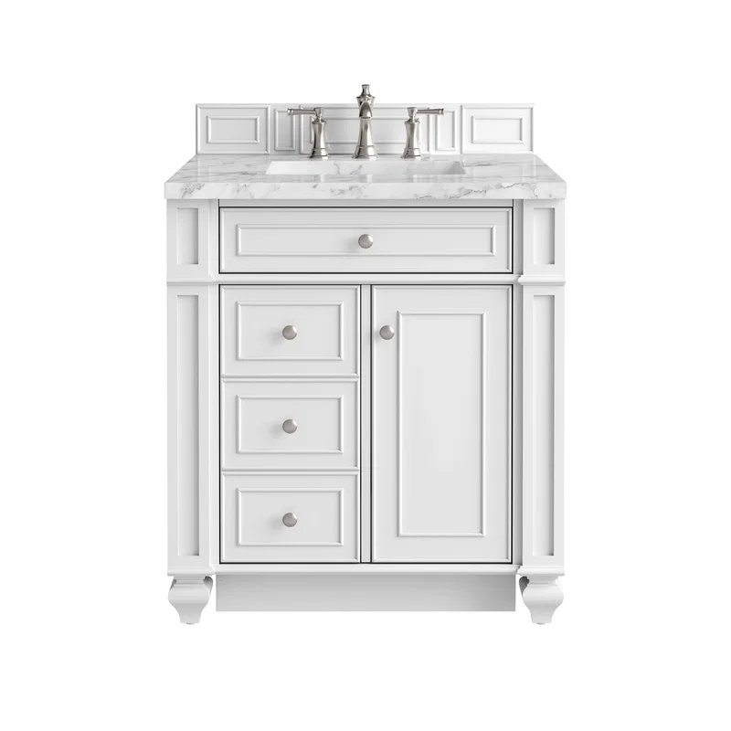 Bristol 30" Single Vanity, Bright White w/ 3 CM Carrara Marble Top