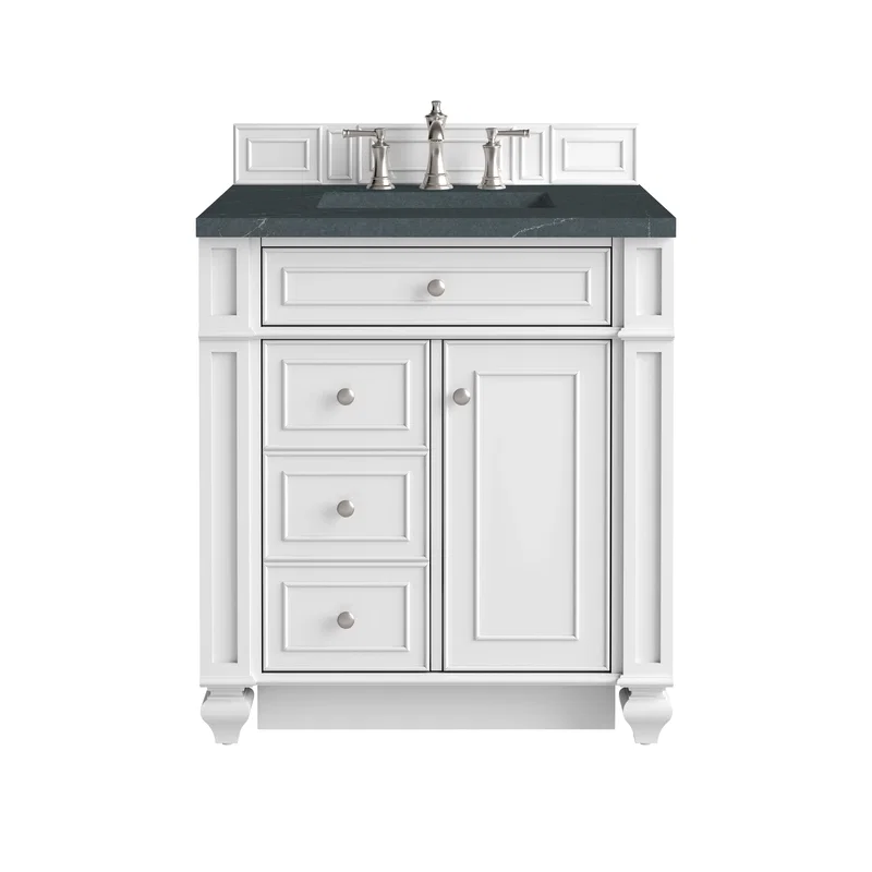Bristol 30" Single Vanity, Bright White w/ 3 CM Charcoal Soapstone Silestone Top