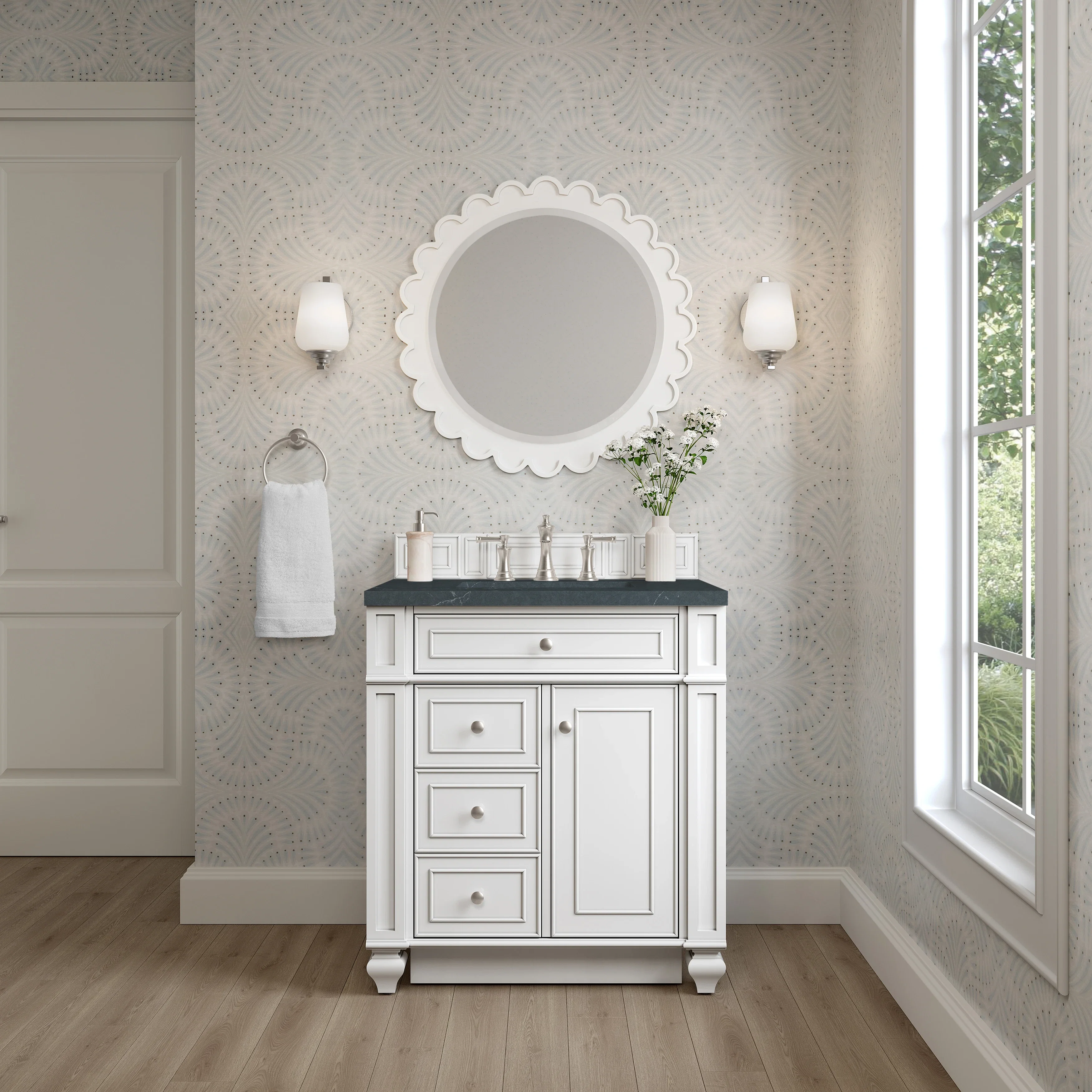 Bristol 30" Single Vanity, Bright White w/ 3 CM Charcoal Soapstone Silestone Top