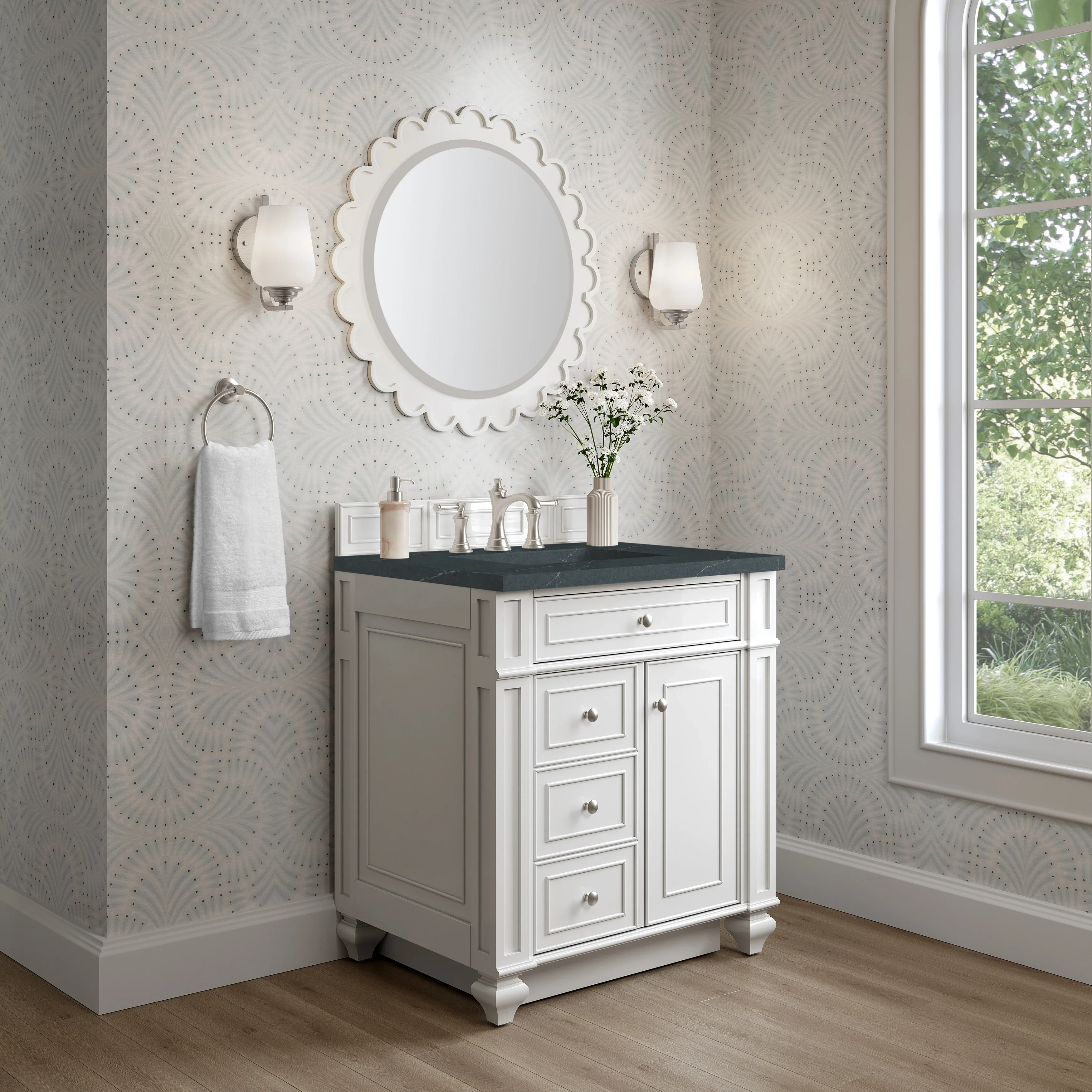 Bristol 30" Single Vanity, Bright White w/ 3 CM Charcoal Soapstone Silestone Top