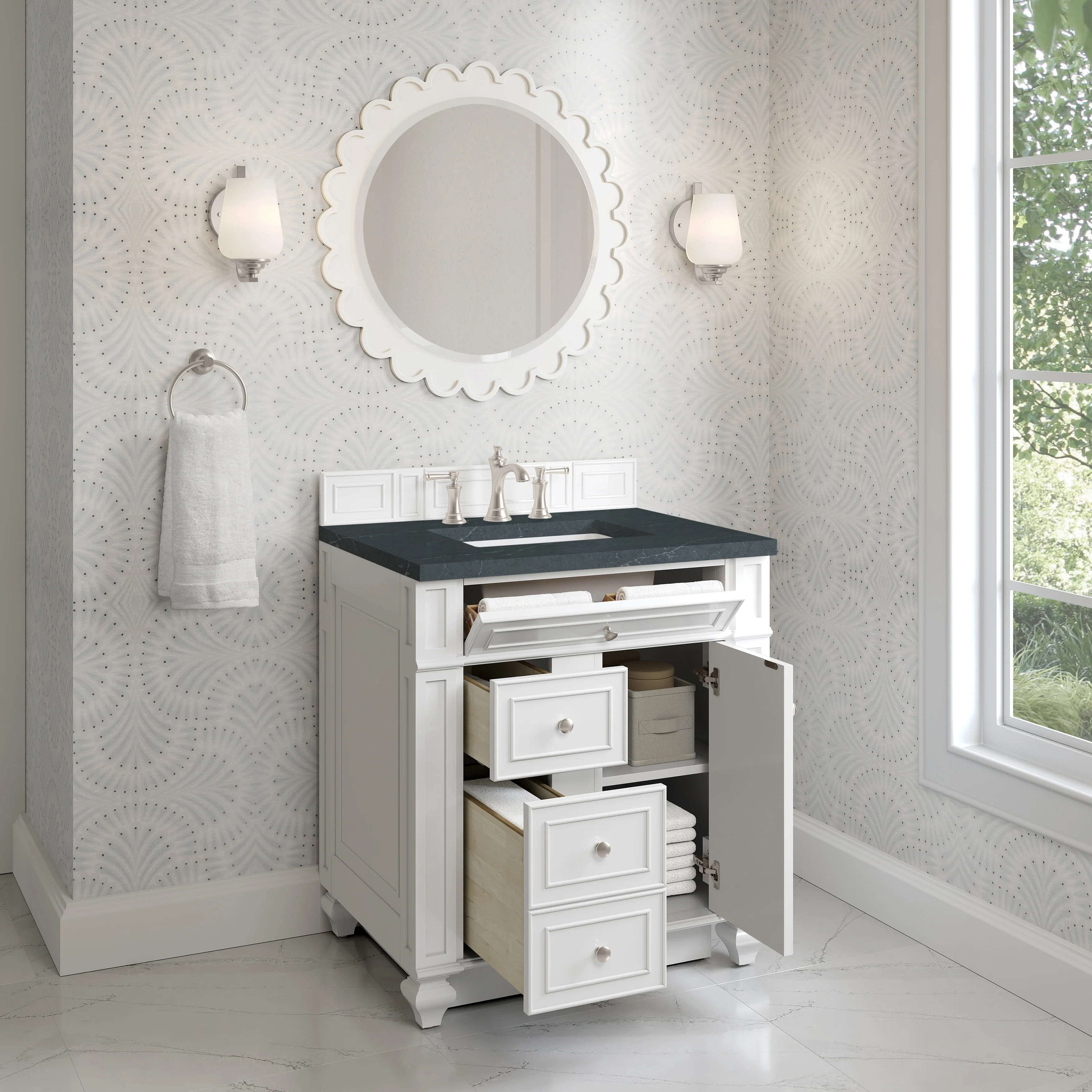 Bristol 30" Single Vanity, Bright White w/ 3 CM Charcoal Soapstone Silestone Top