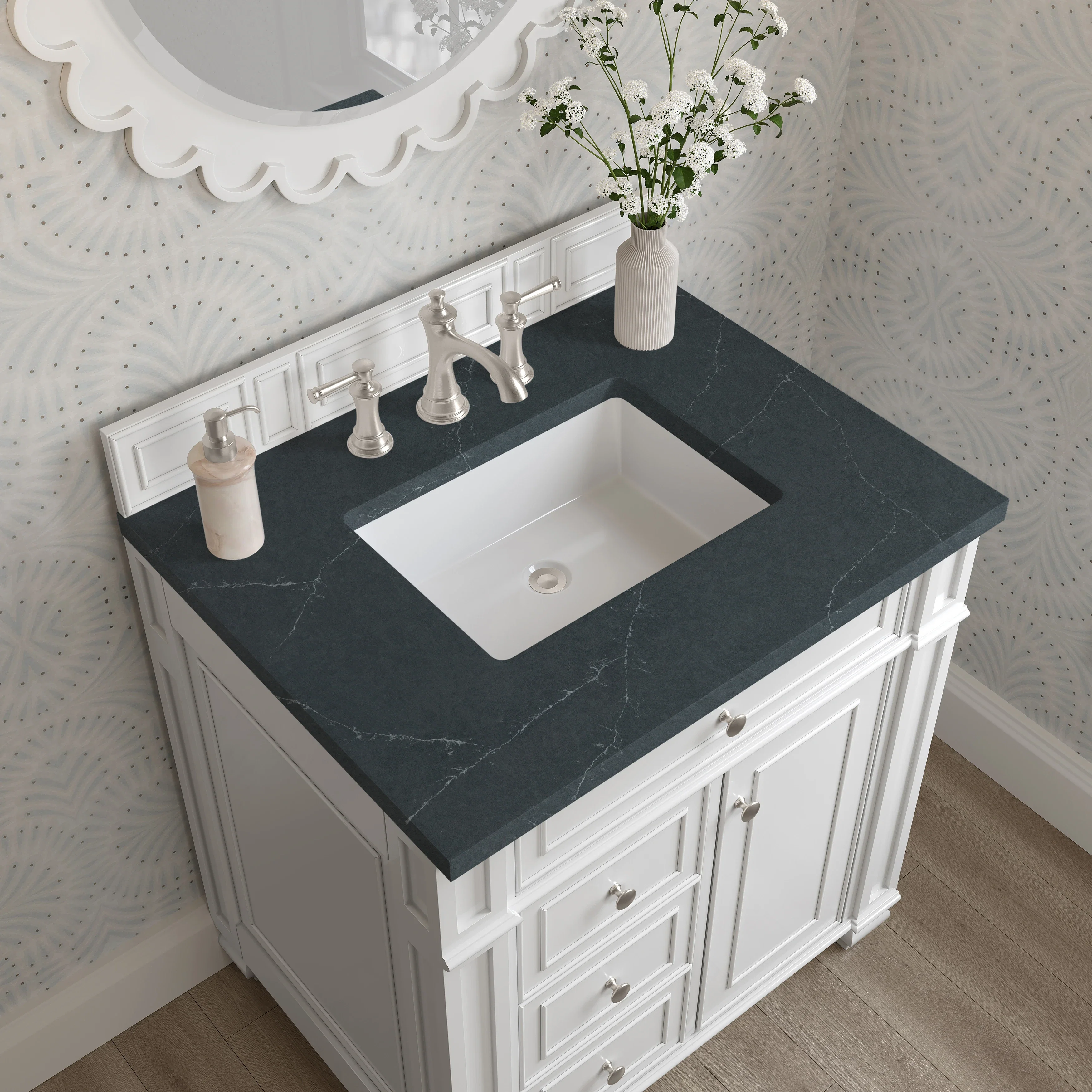 Bristol 30" Single Vanity, Bright White w/ 3 CM Charcoal Soapstone Silestone Top