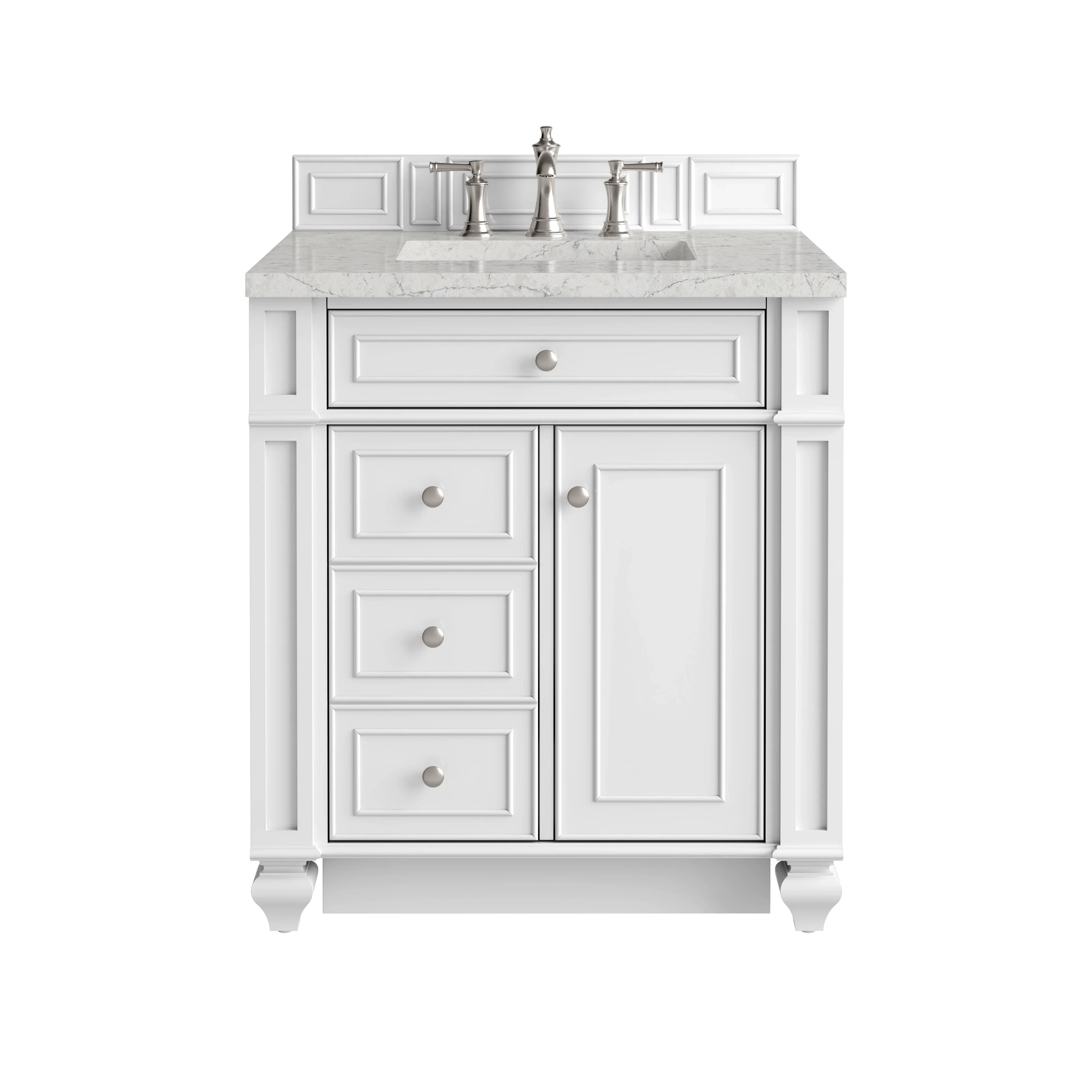 Bristol 30" Single Vanity, Bright White w/ 3 CM Eternal Jasmine Pearl Silestone Top