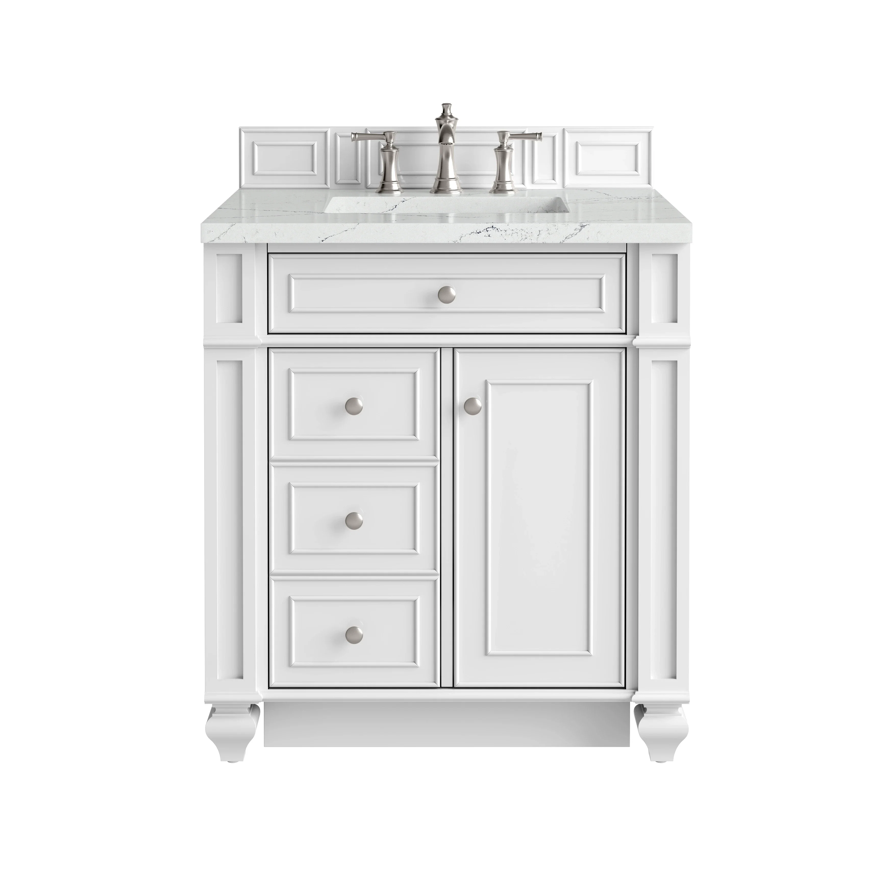 Bristol 30" Single Vanity, Bright White w/ 3 CM Ethereal Noctis Silestone Top