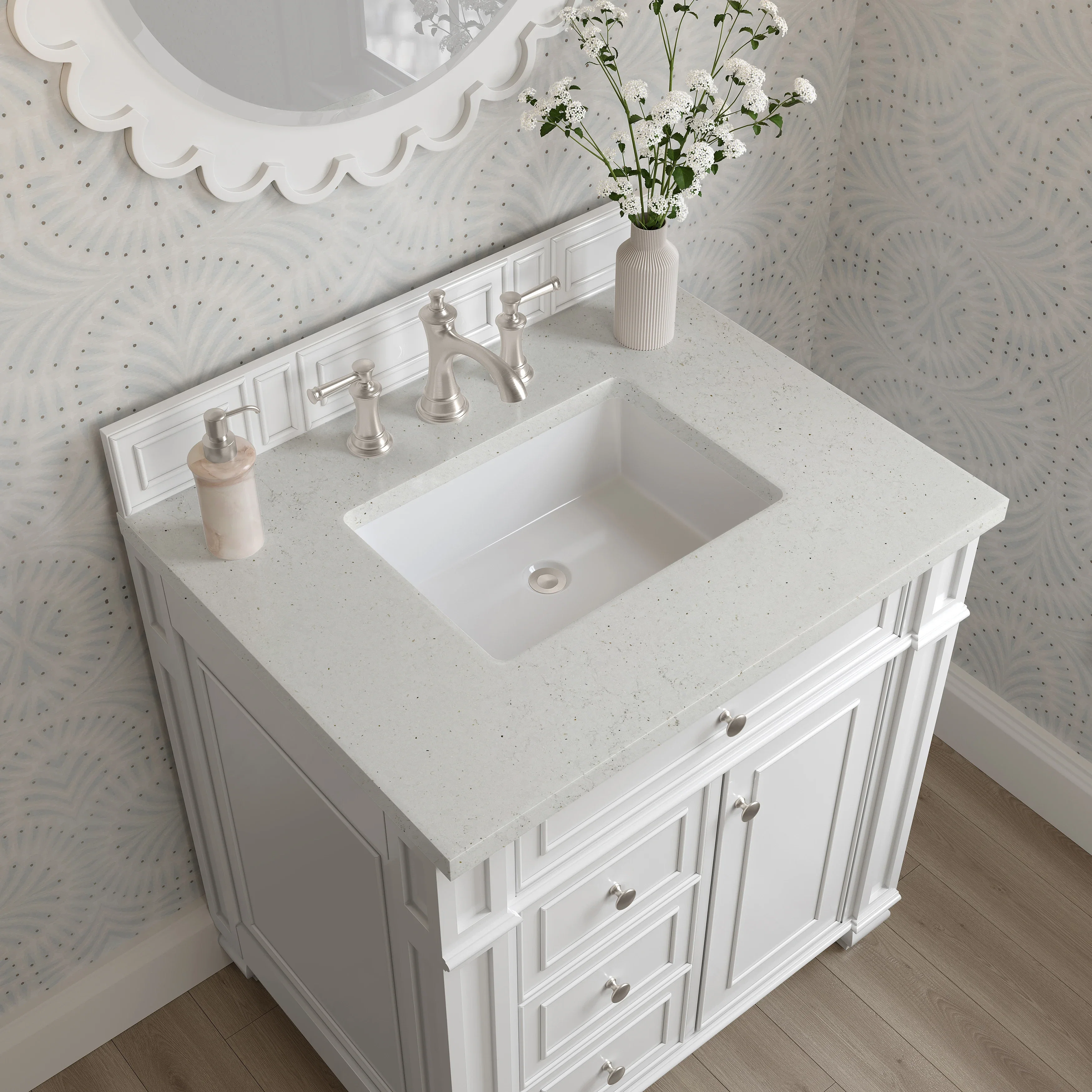 Bristol 30" Single Vanity, Bright White w/ 3 CM Lime Delight Silestone Top