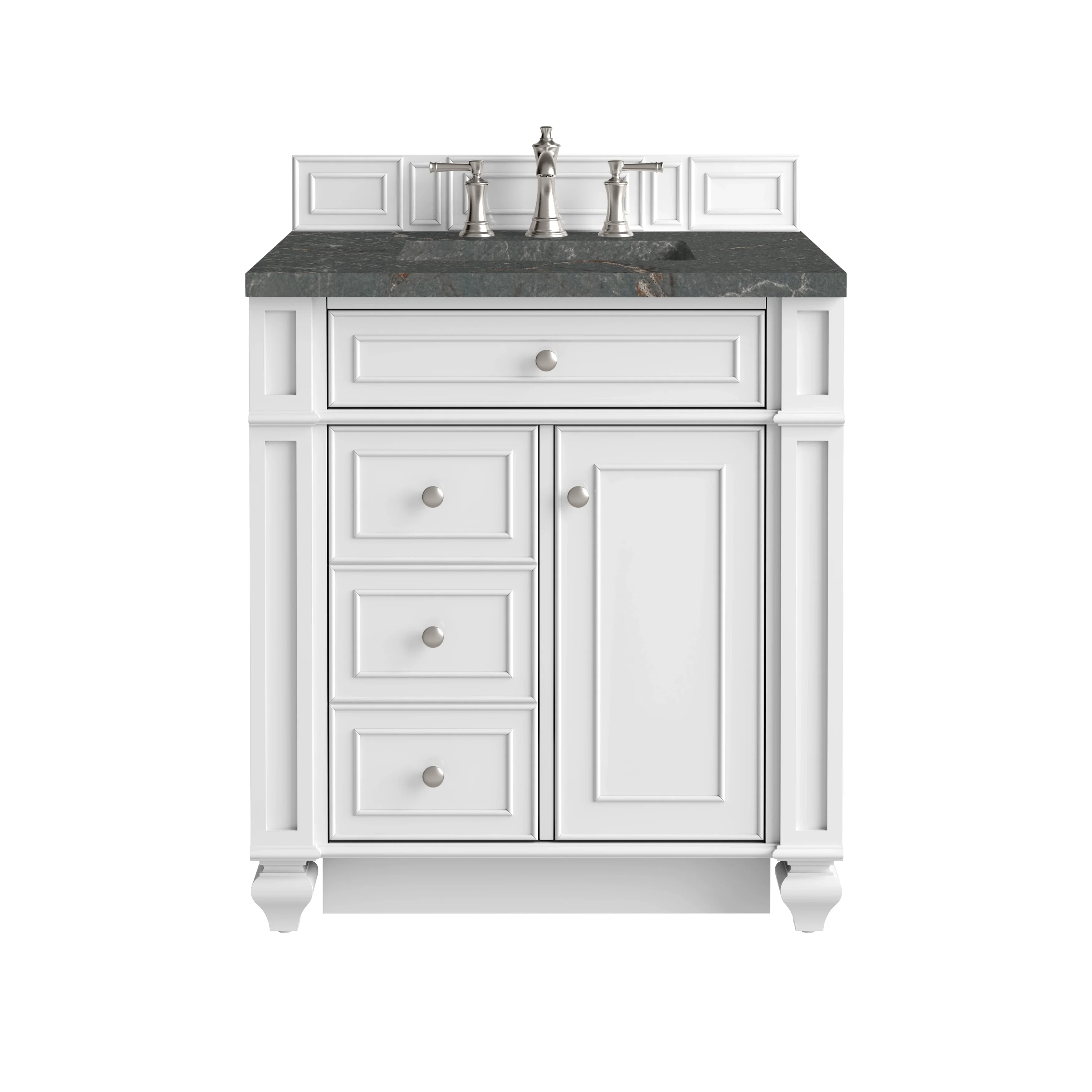Bristol 30" Single Vanity, Bright White w/ 3 CM Parisien Bleu Silestone Top