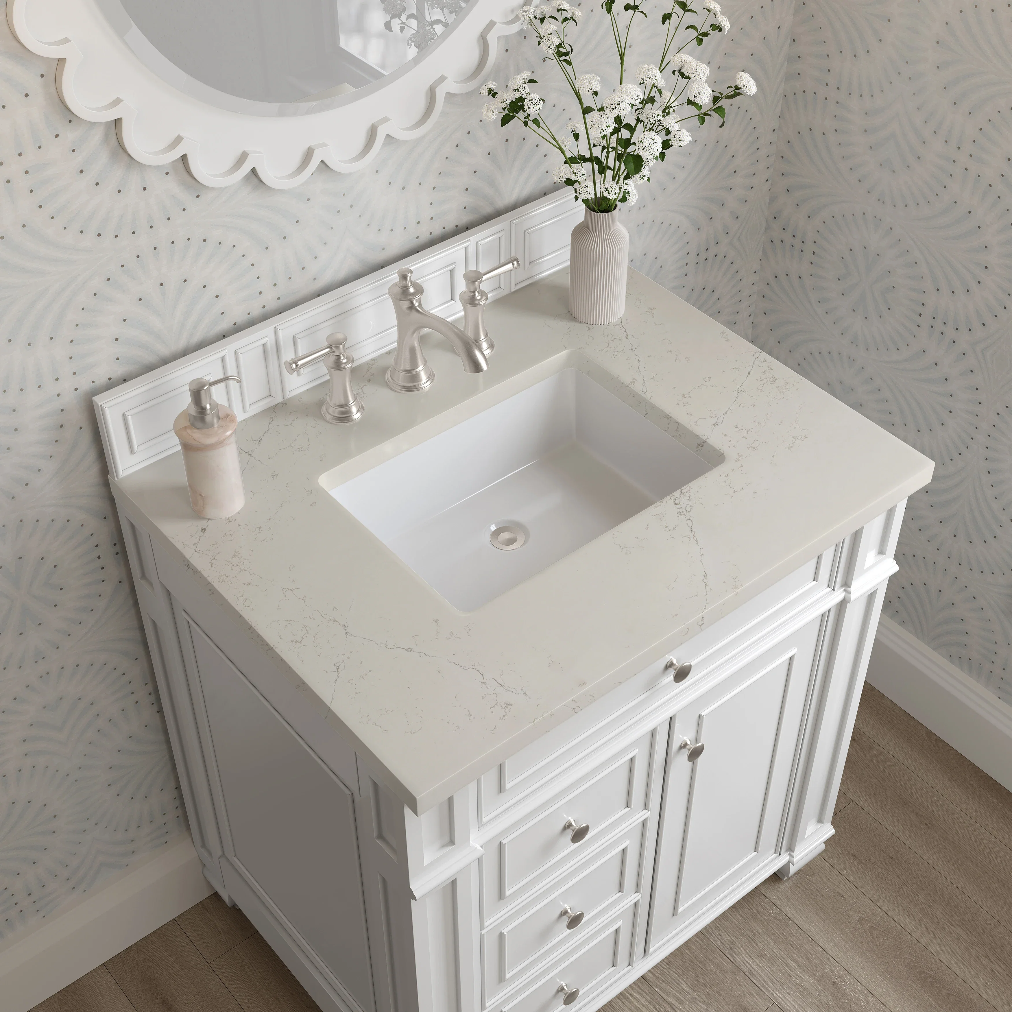 Bristol 30" Single Vanity, Bright White, w/ 3 CM Siberian Silestone Top