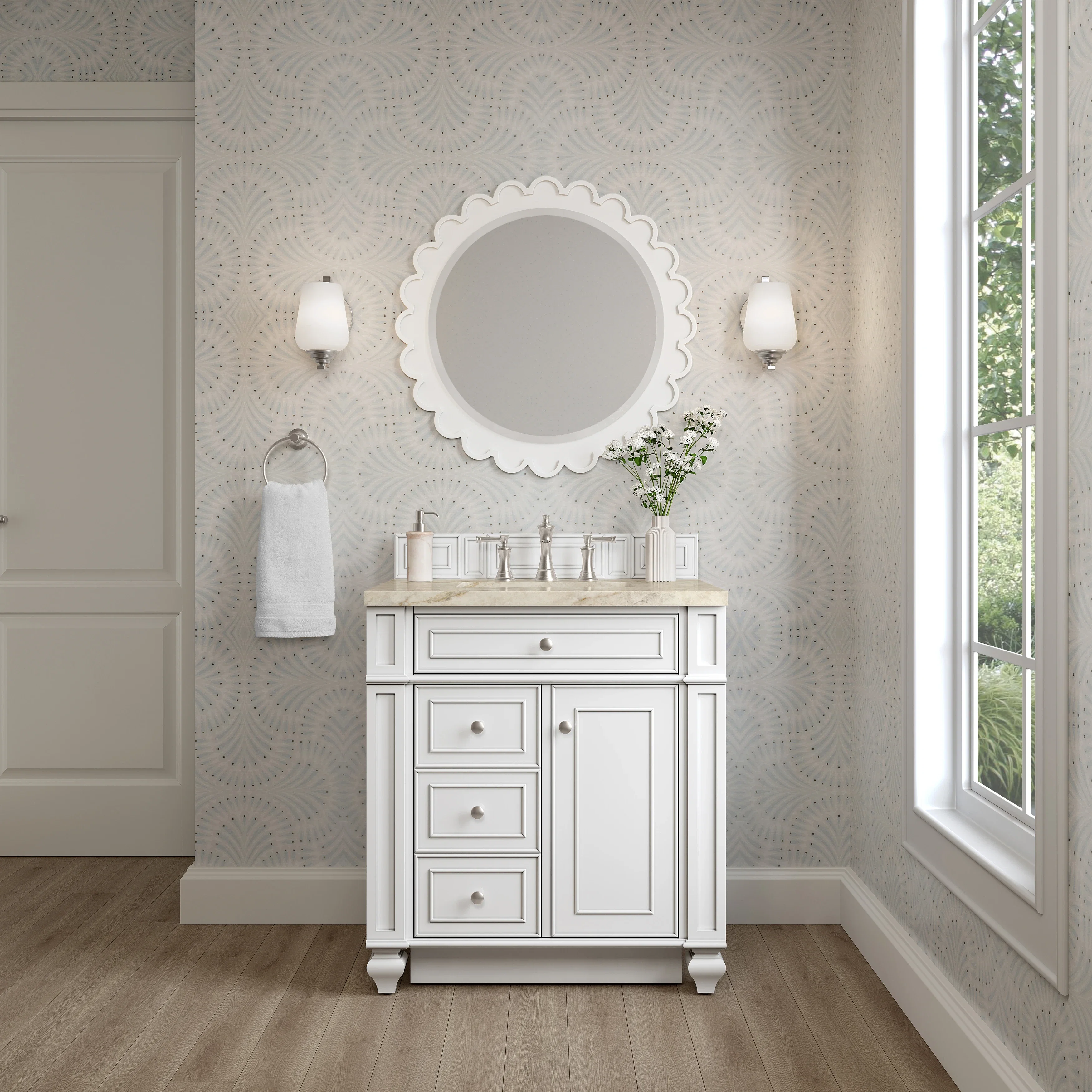 Bristol 30" Single Vanity, Bright White, w/ 3 CM Tajnar Eclos Top