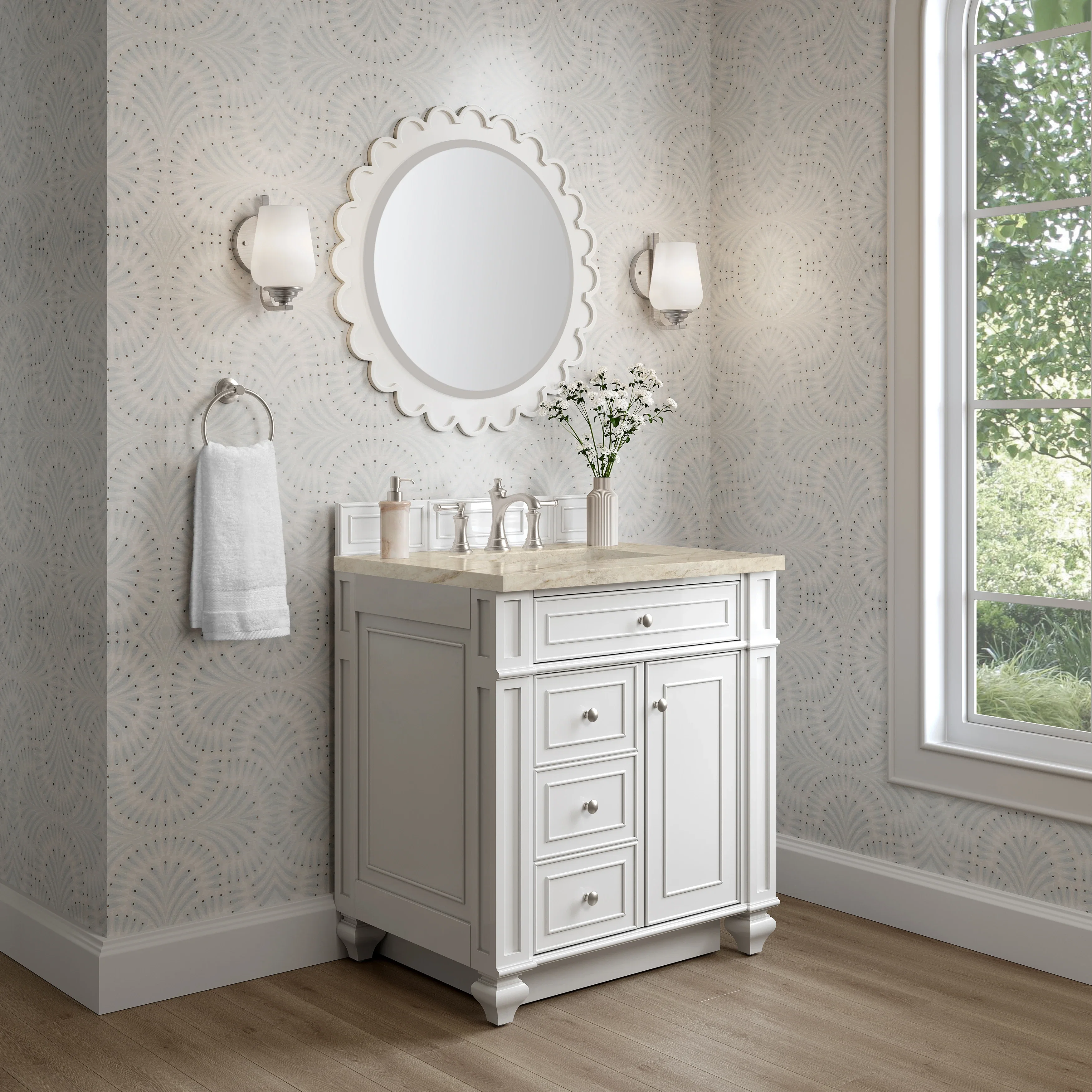 Bristol 30" Single Vanity, Bright White, w/ 3 CM Tajnar Eclos Top