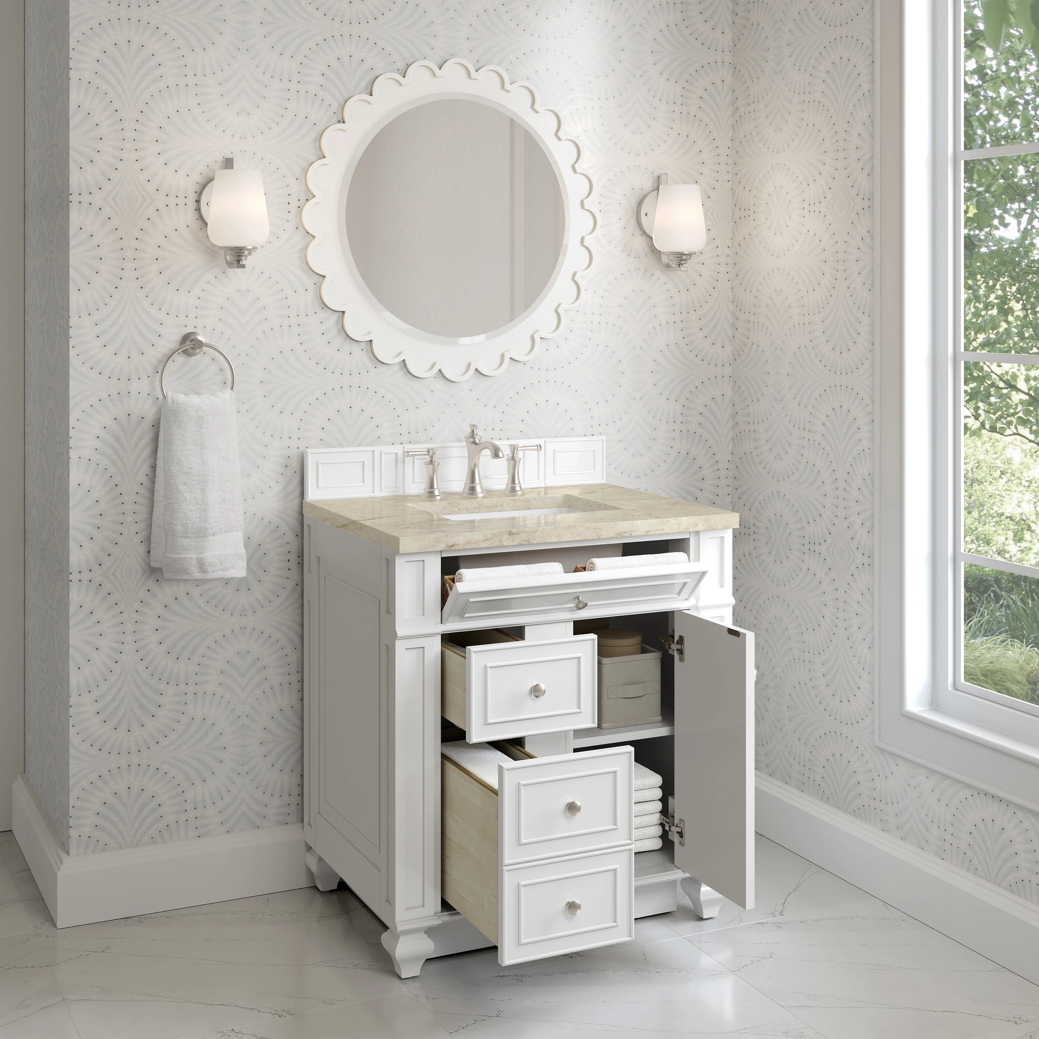Bristol 30" Single Vanity, Bright White, w/ 3 CM Tajnar Eclos Top