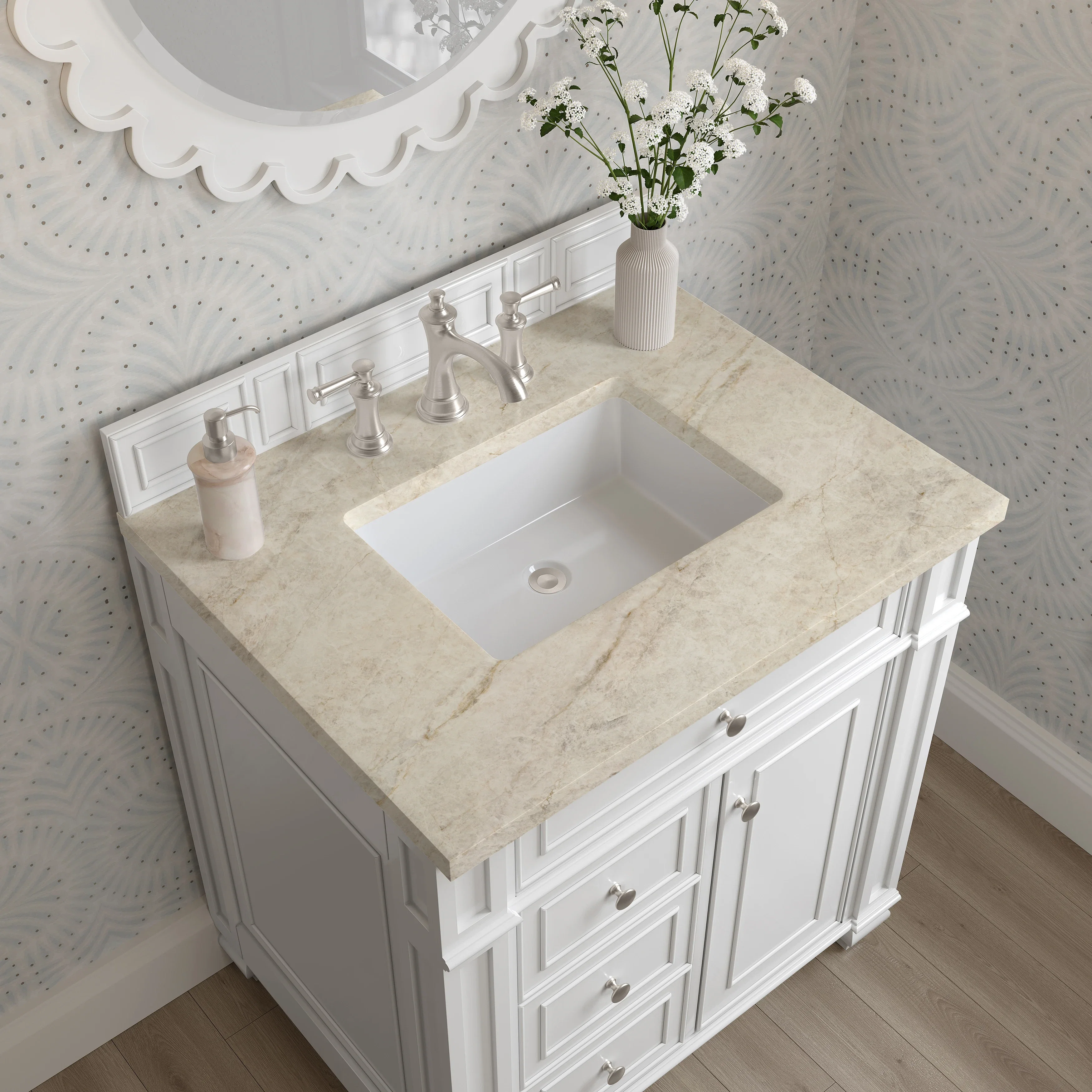 Bristol 30" Single Vanity, Bright White, w/ 3 CM Tajnar Eclos Top