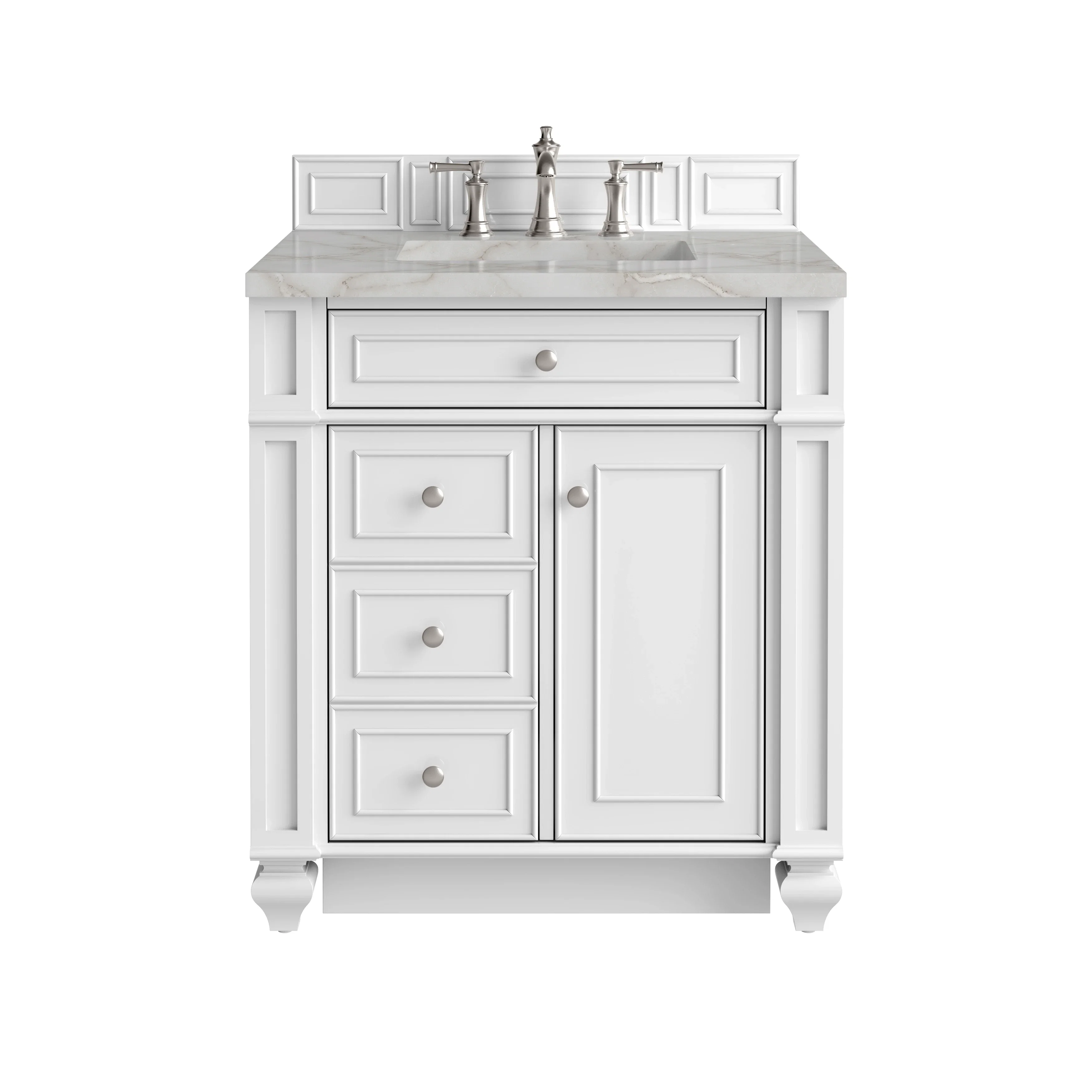 Bristol 30" Single Vanity, Bright White w/ 3 CM Victorian Silver Silestone Top