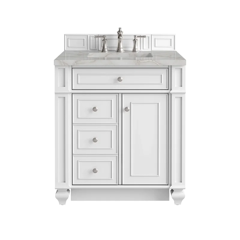 Bristol 30" Single Vanity, Bright White w/ 3 CM Victorian Silver Silestone Top
