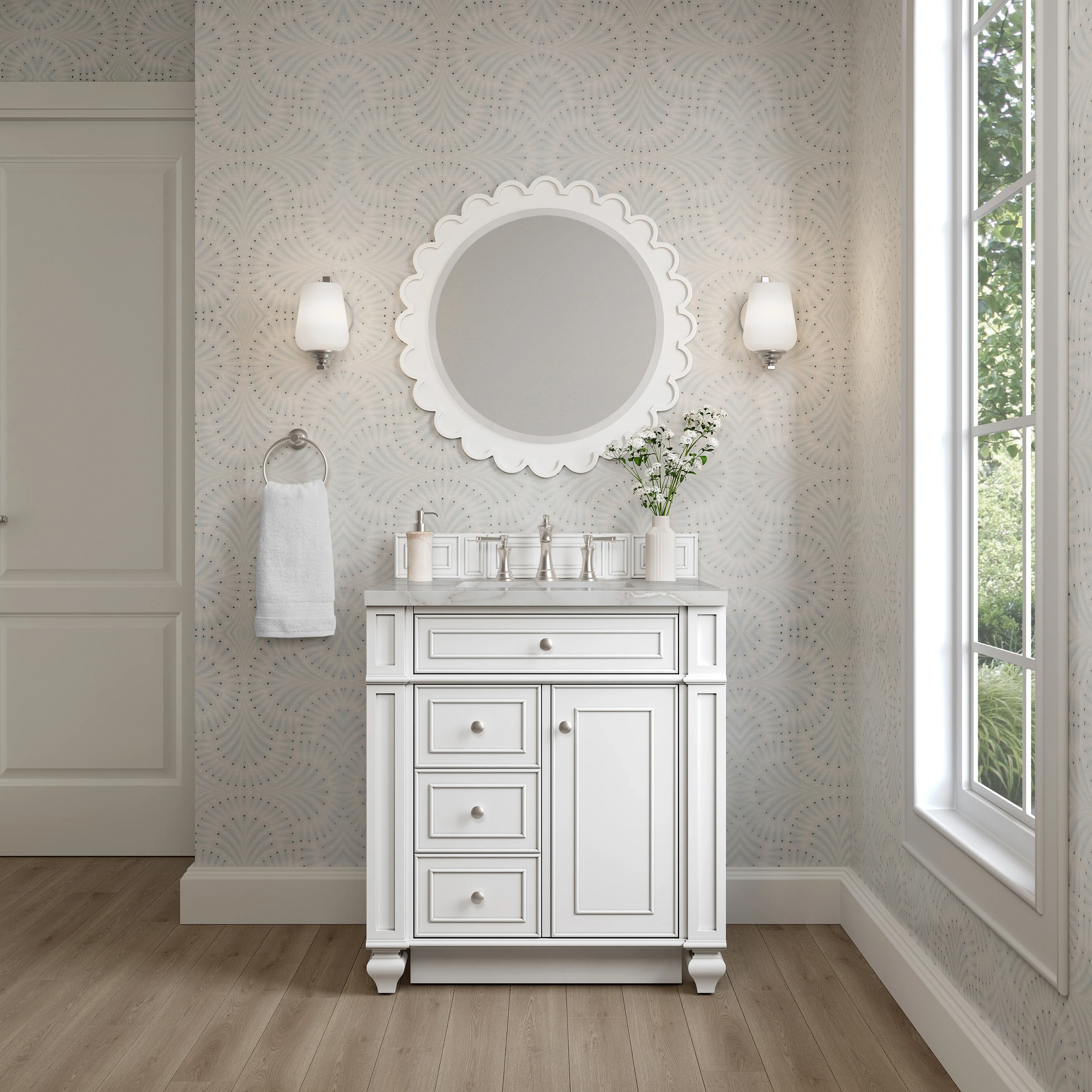 Bristol 30" Single Vanity, Bright White w/ 3 CM Victorian Silver Silestone Top