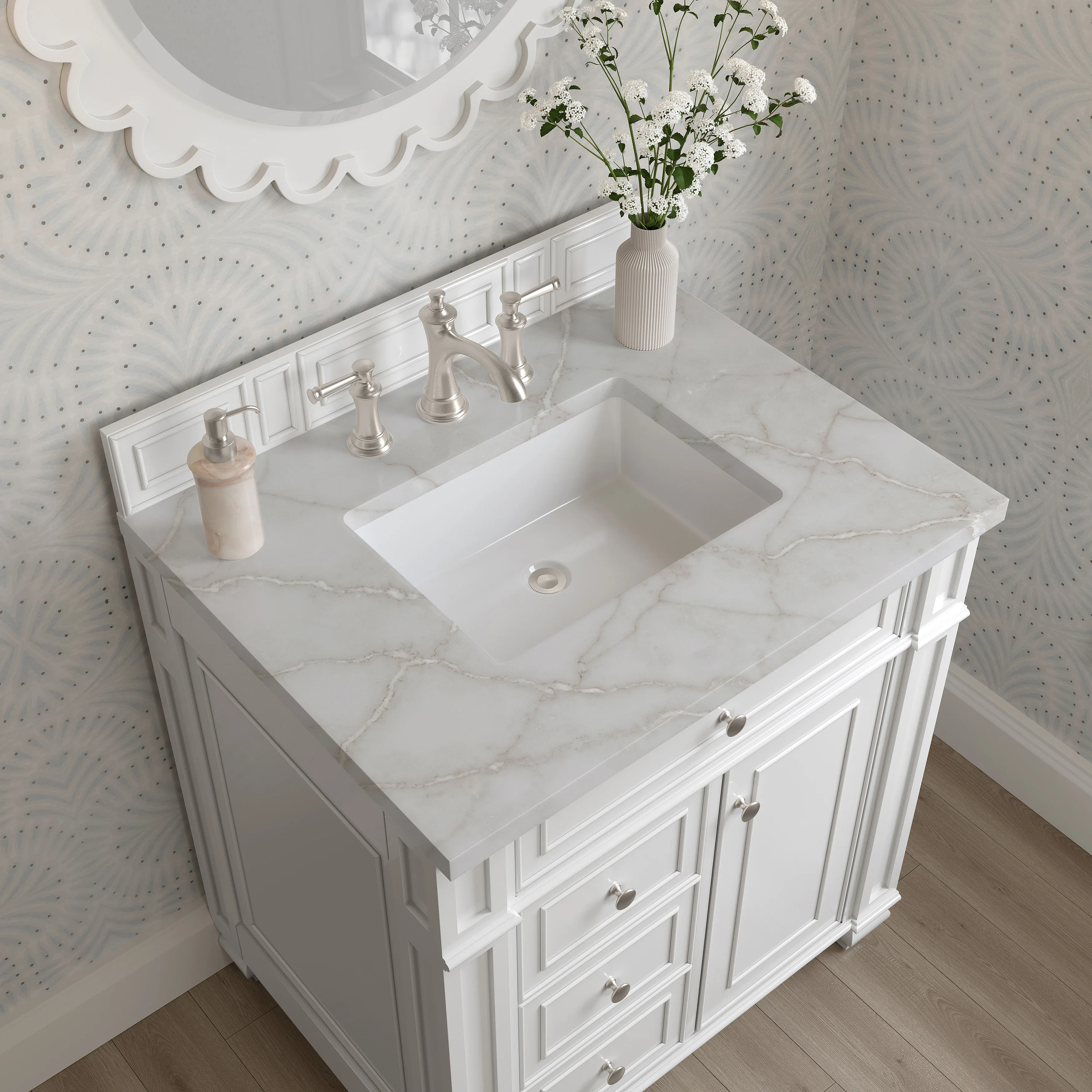 Bristol 30" Single Vanity, Bright White w/ 3 CM Victorian Silver Silestone Top