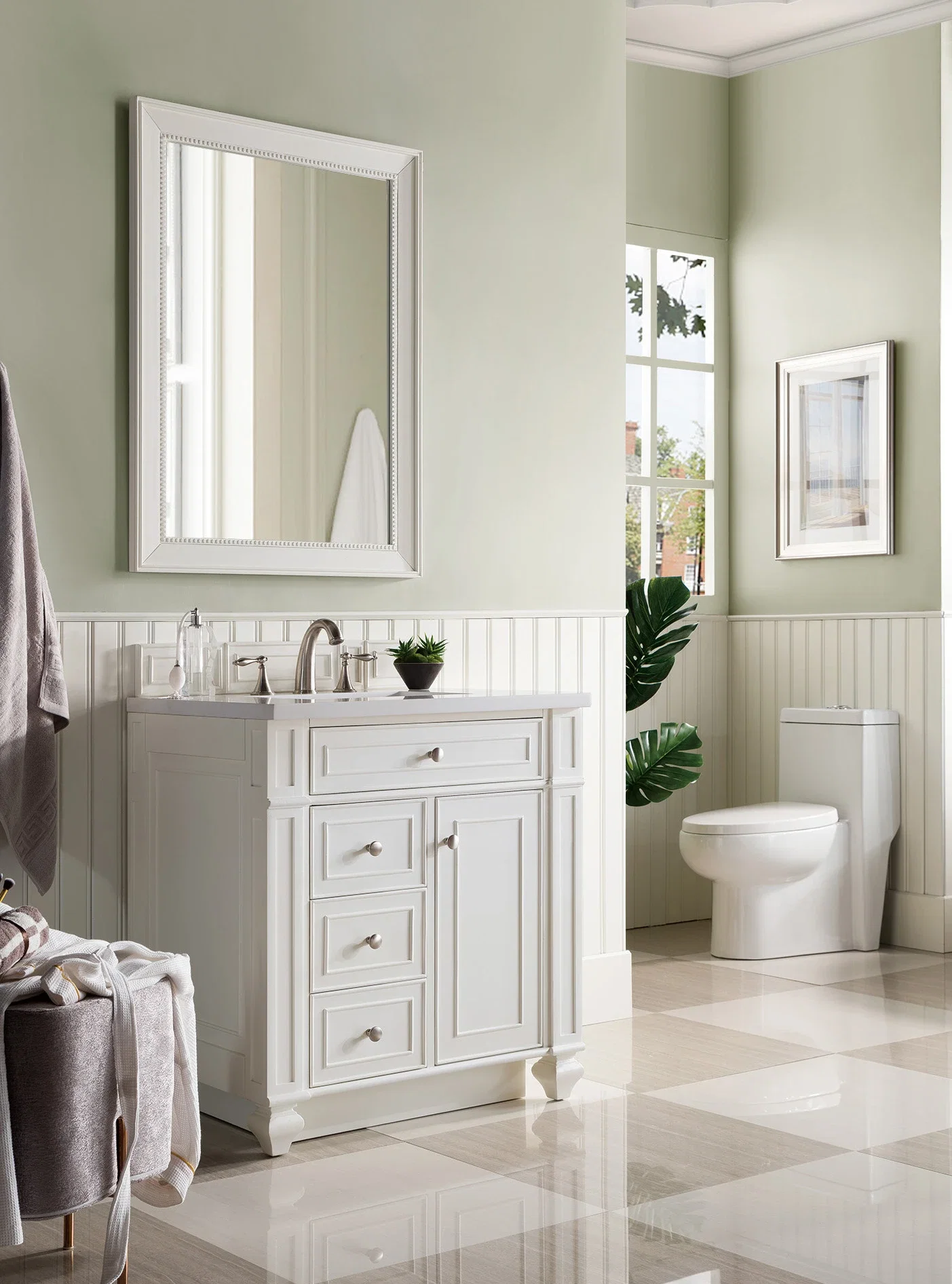 Bristol 30" Single Vanity, Bright White w/ 3 CM White Zeus Silestone Top