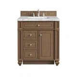 Bristol 30" Single Vanity, Saddle Brown w/ 3 CM Carrara Marble Top
