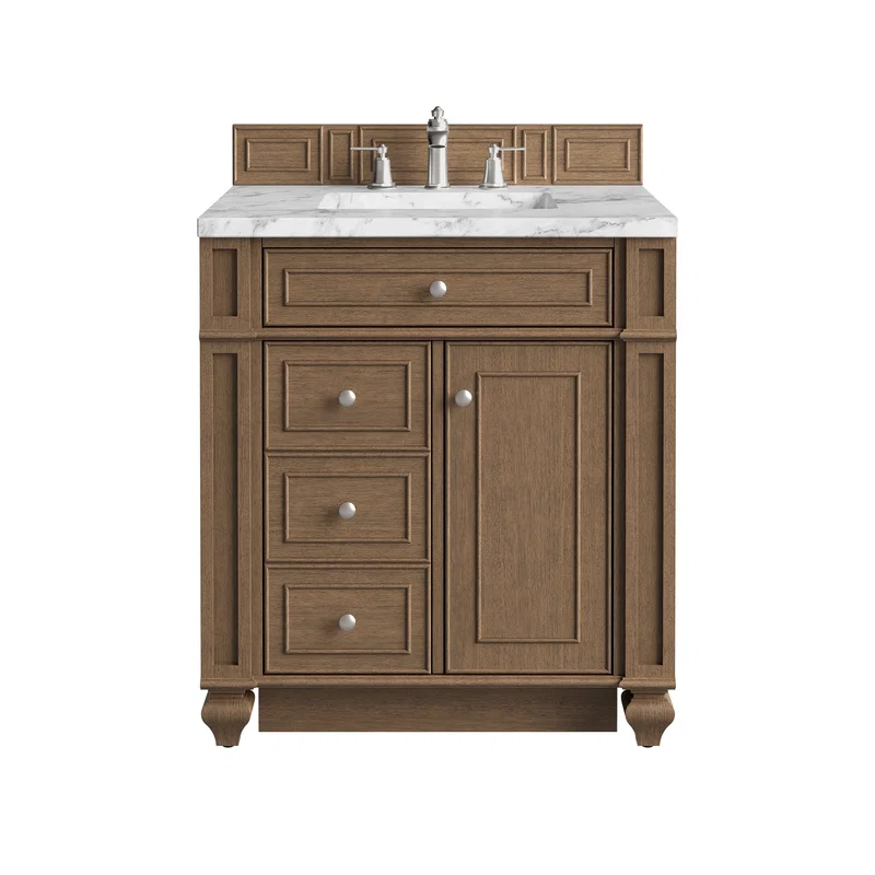 Bristol 30" Single Vanity, Saddle Brown w/ 3 CM Carrara Marble Top