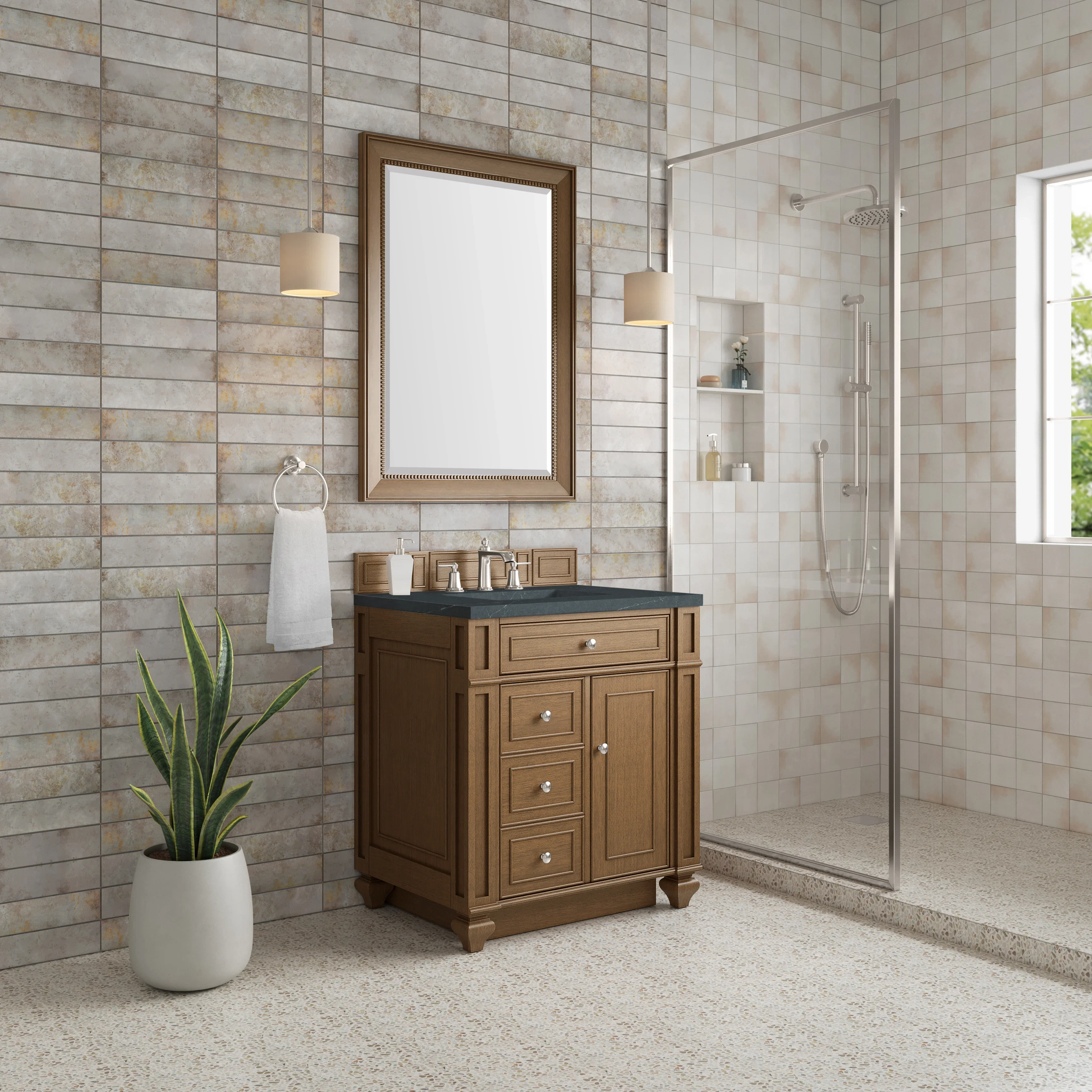 Bristol 30" Single Vanity, Saddle Brown w/ 3 CM Charcoal Soapstone Silestone Top