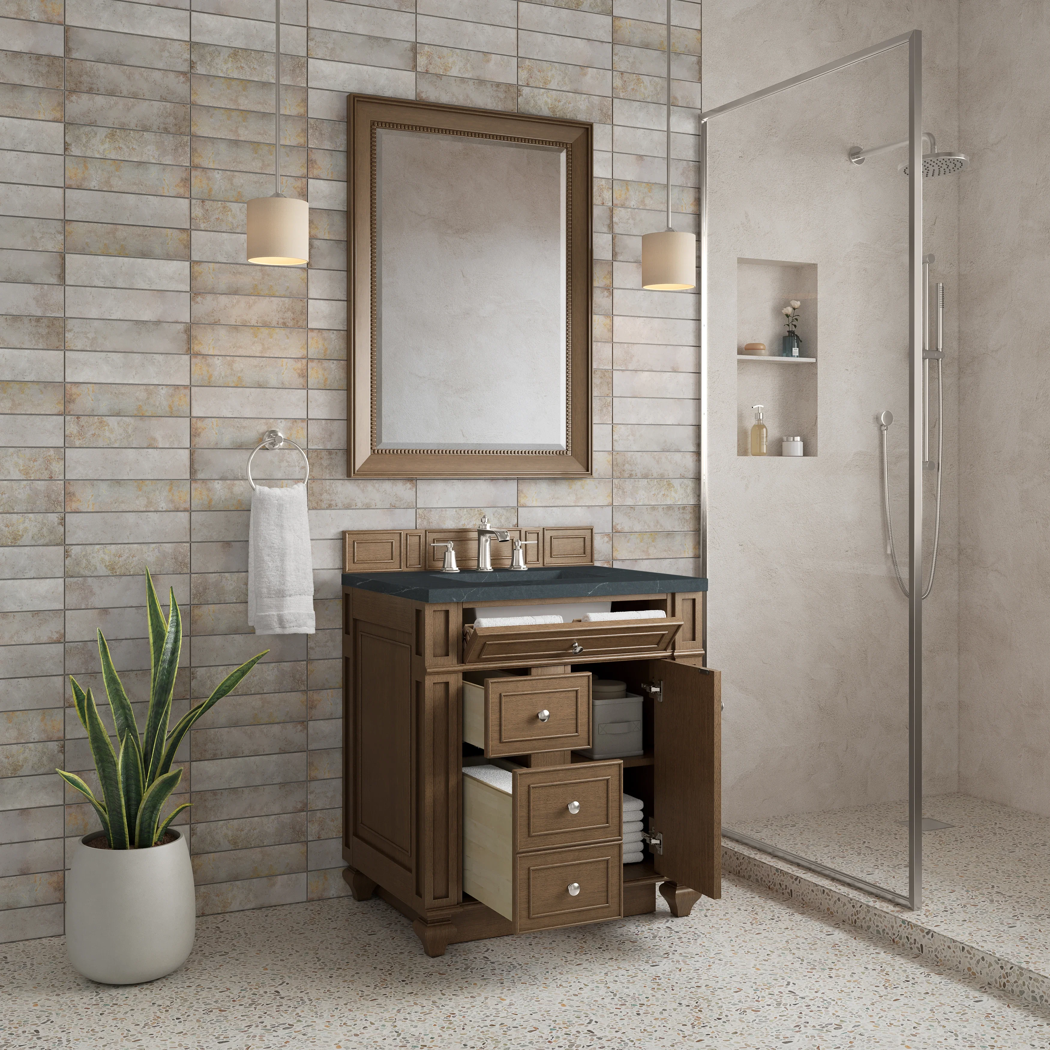 Bristol 30" Single Vanity, Saddle Brown w/ 3 CM Charcoal Soapstone Silestone Top
