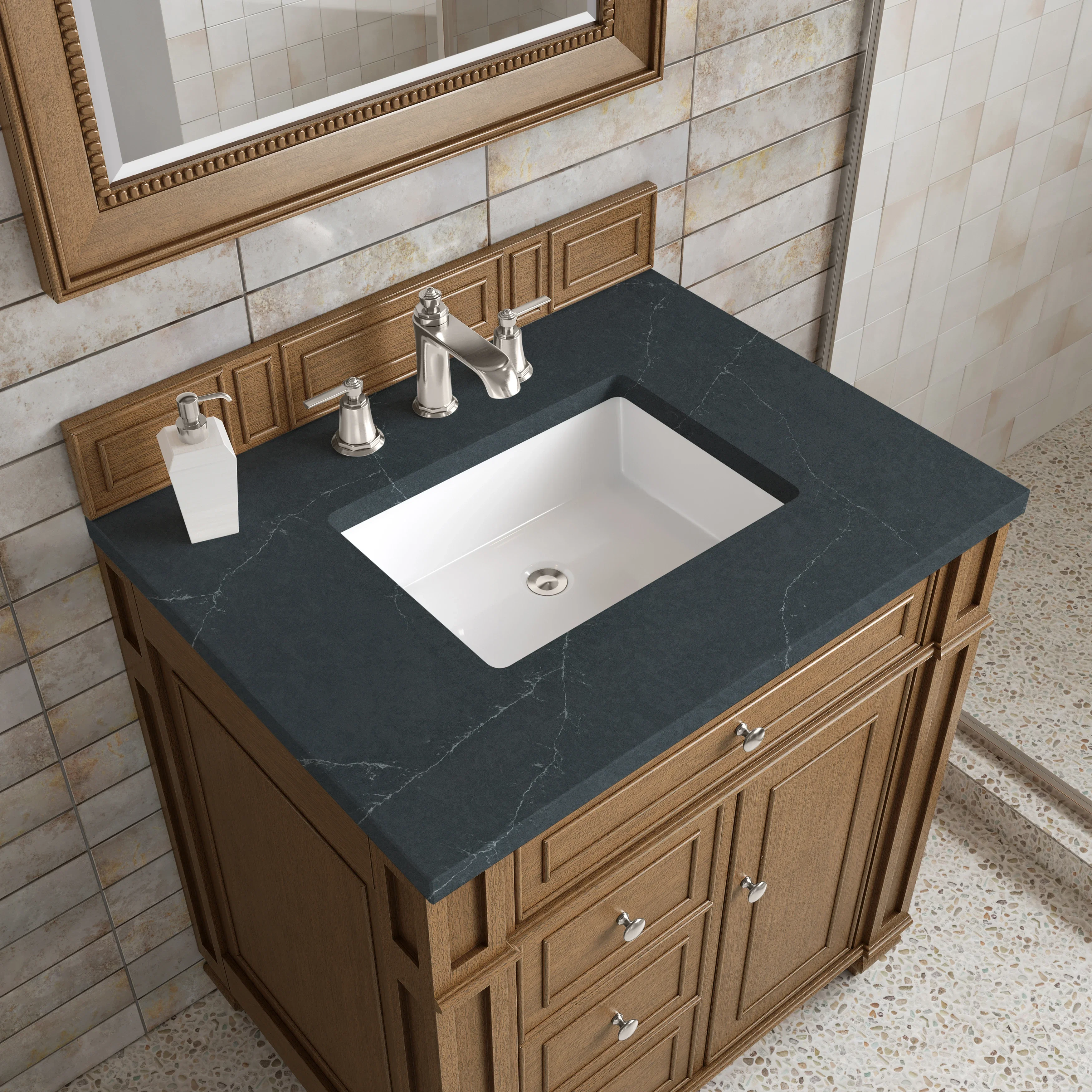 Bristol 30" Single Vanity, Saddle Brown w/ 3 CM Charcoal Soapstone Silestone Top