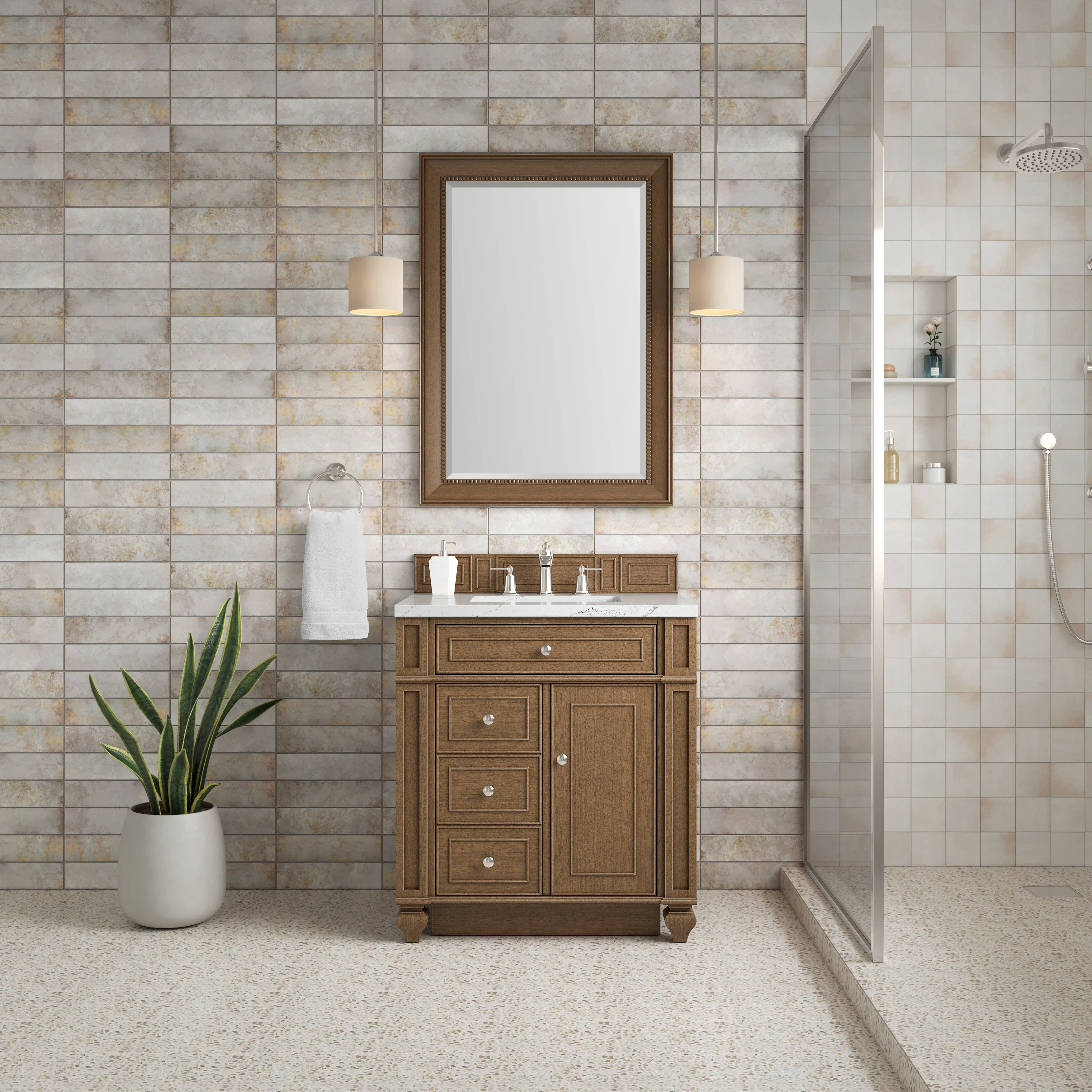Bristol 30" Single Vanity, Saddle Brown w/ 3 CM Ethereal Noctis Silestone Top