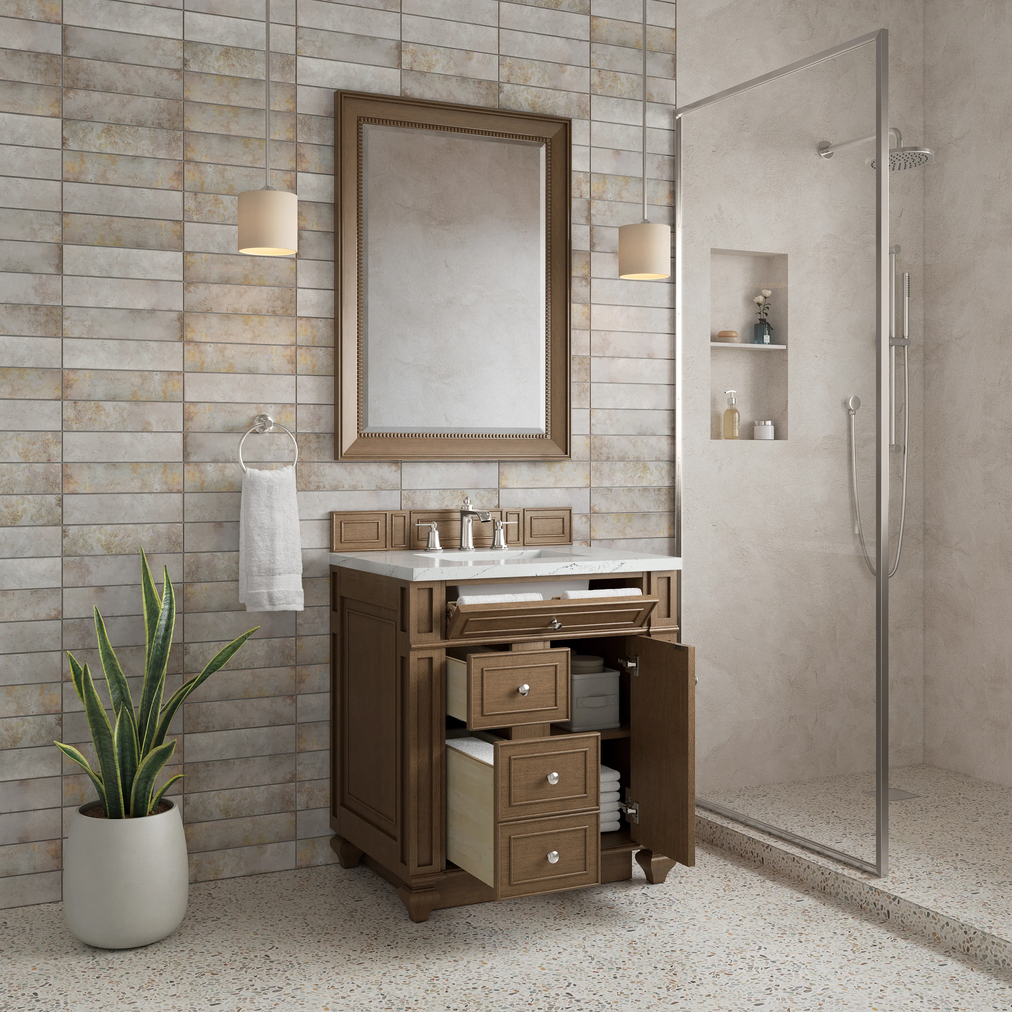 Bristol 30" Single Vanity, Saddle Brown w/ 3 CM Ethereal Noctis Silestone Top