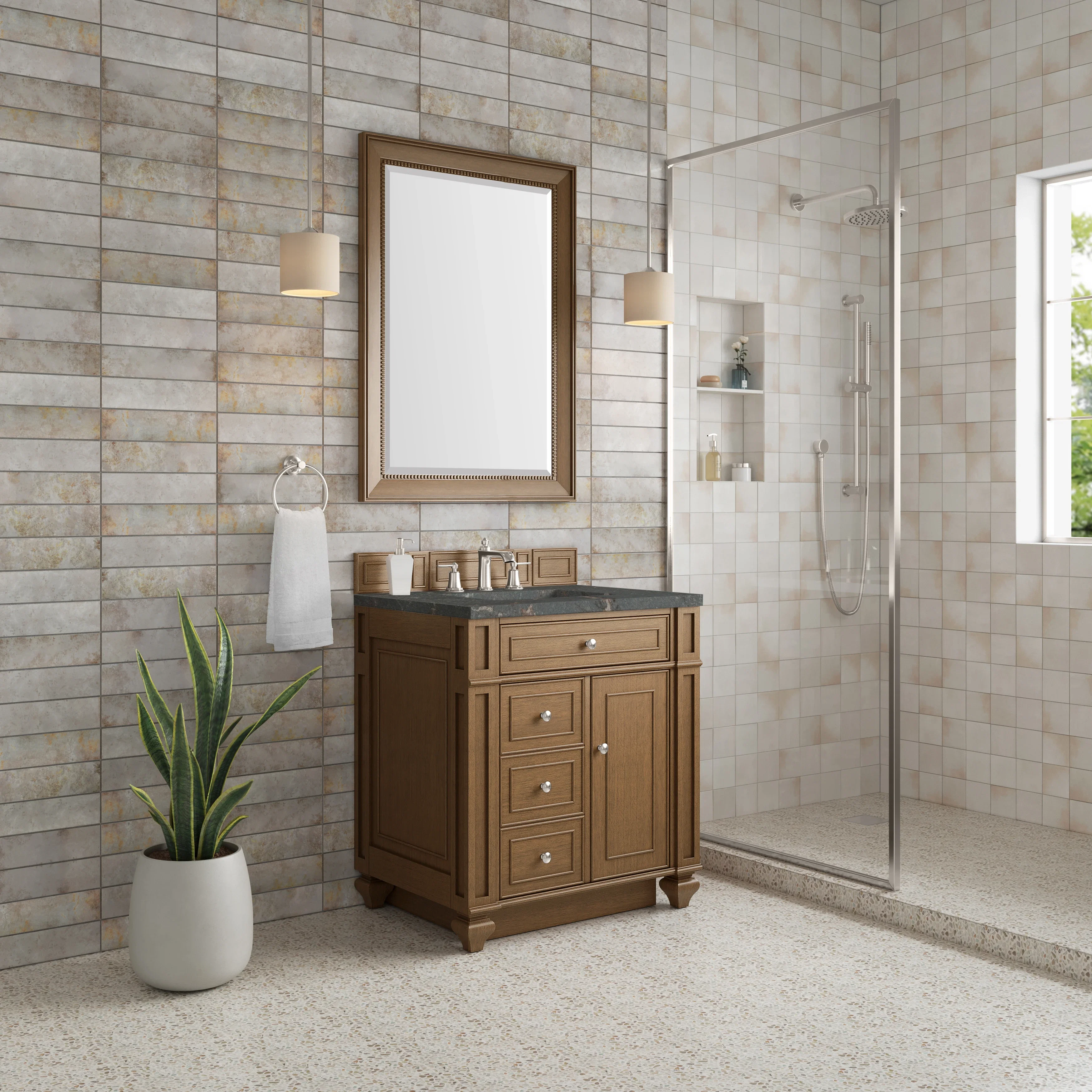 Bristol 30" Single Vanity, Saddle Brown w/ 3 CM Parisien Bleu Silestone Top