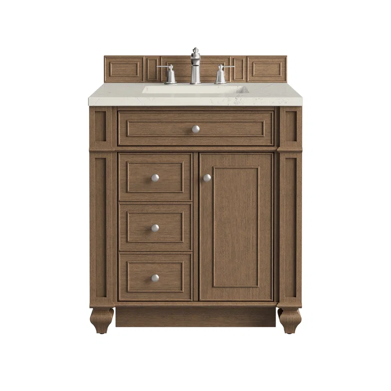 Bristol 30" Single Vanity, Saddle Brown, w/ 3 CM Siberian Silestone Top