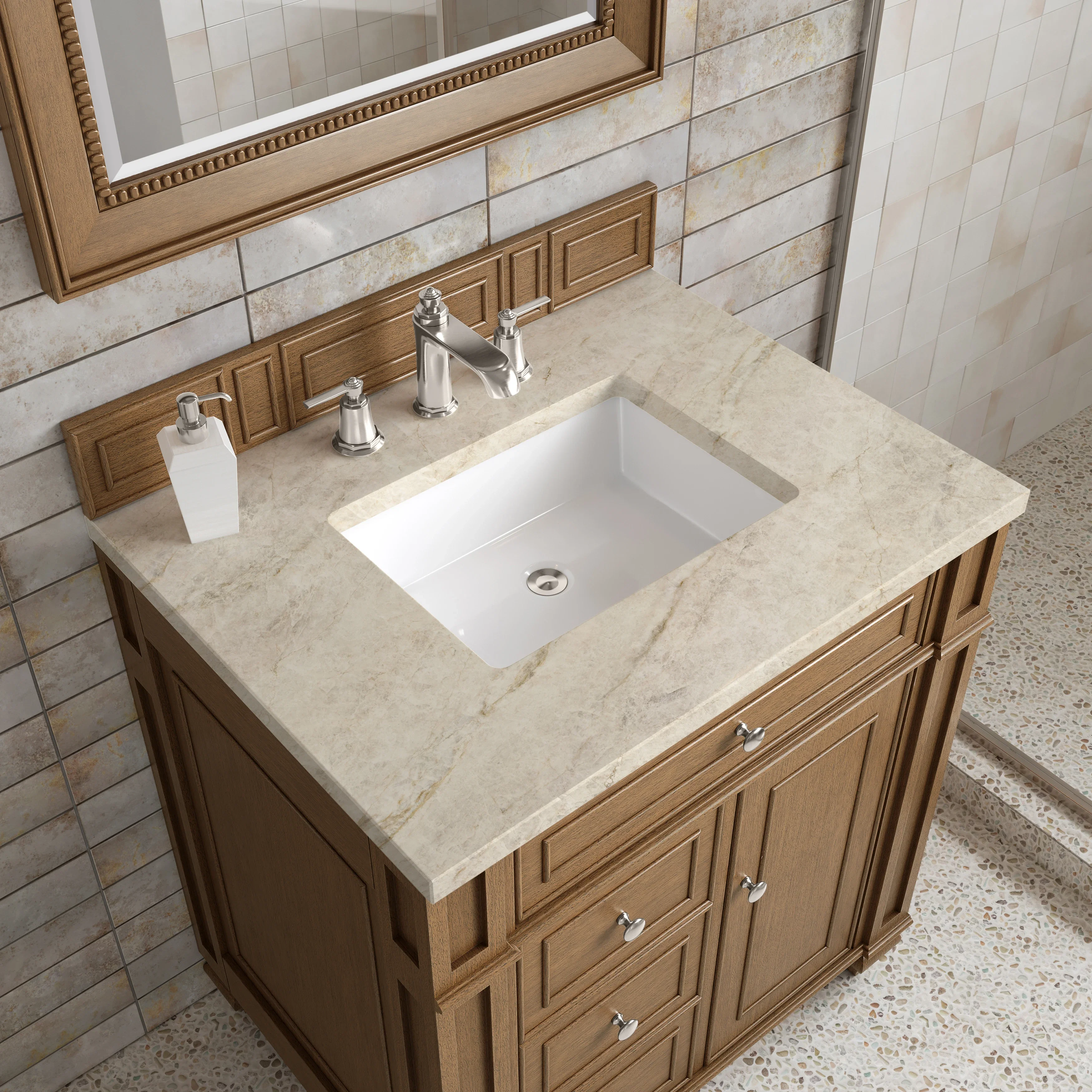Bristol 30" Single Vanity, Saddle Brown, w/ 3 CM Tajnar Eclos Top