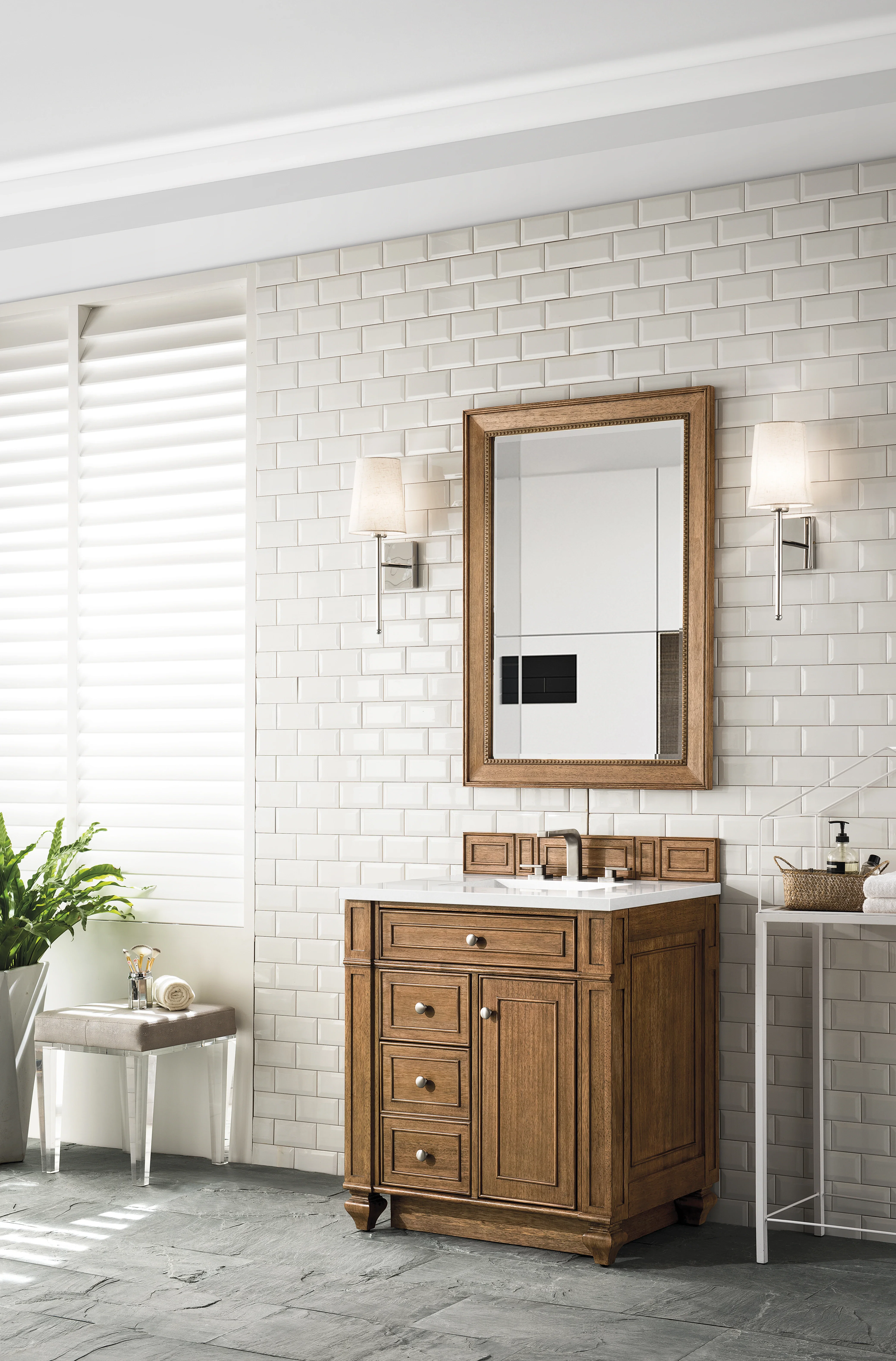 Bristol 30" Single Vanity, Saddle Brown w/ 3 CM White Zeus Silestone Top