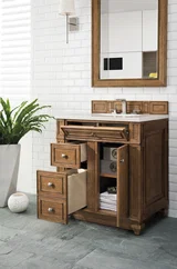 Bristol 30" Single Vanity, Saddle Brown w/ 3 CM White Zeus Silestone Top