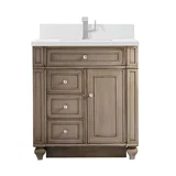 Bristol 30" Single Vanity, Whitewashed Walnut w/ Single Hole 3 CM White Zeus Silestone Top & Backsplash