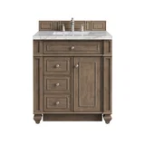 Bristol 30" Single Vanity, Whitewashed Walnut w/ 3 CM Carrara Marble Top