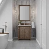 Bristol 30" Single Vanity, Whitewashed Walnut w/ 3 CM Carrara Marble Top