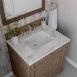 Bristol 30" Single Vanity, Whitewashed Walnut w/ 3 CM Carrara Marble Top