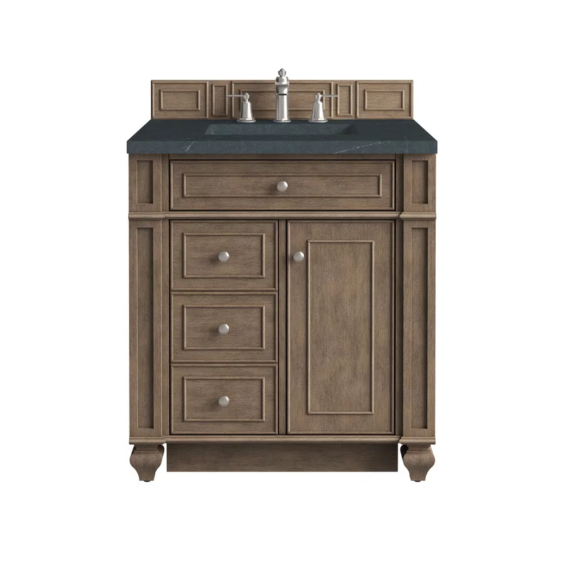 Bristol 30" Single Vanity, Whitewashed Walnut w/ 3 CM Charcoal Soapstone Silestone Top
