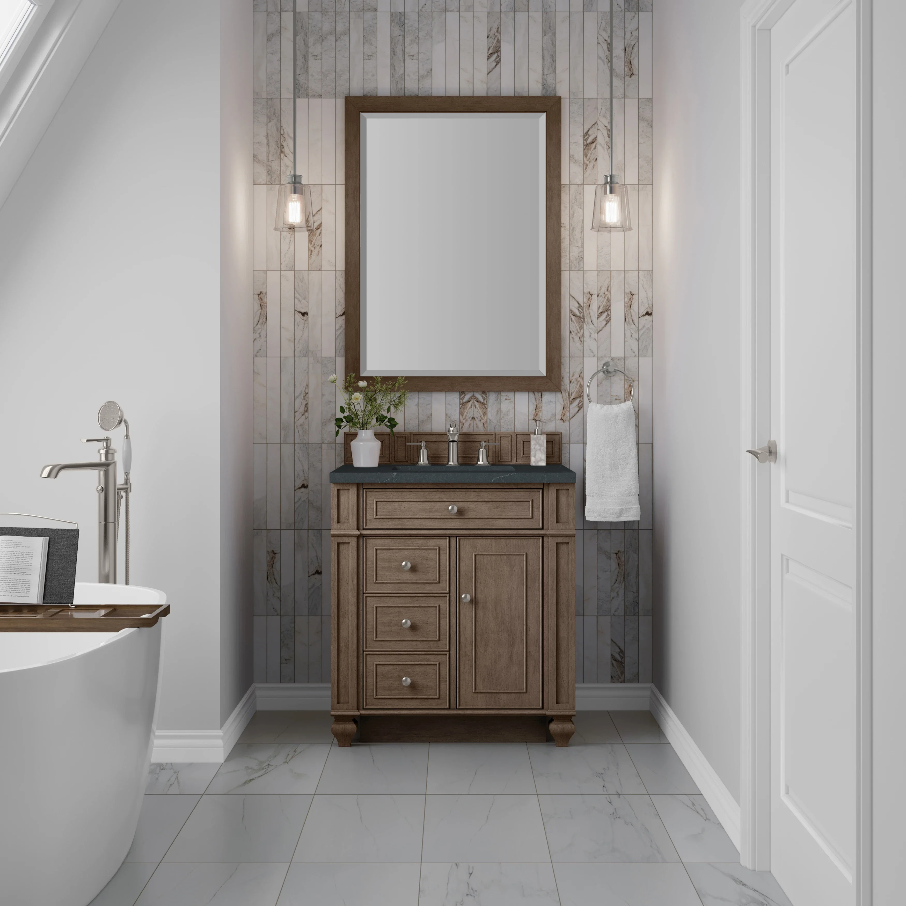 Bristol 30" Single Vanity, Whitewashed Walnut w/ 3 CM Charcoal Soapstone Silestone Top