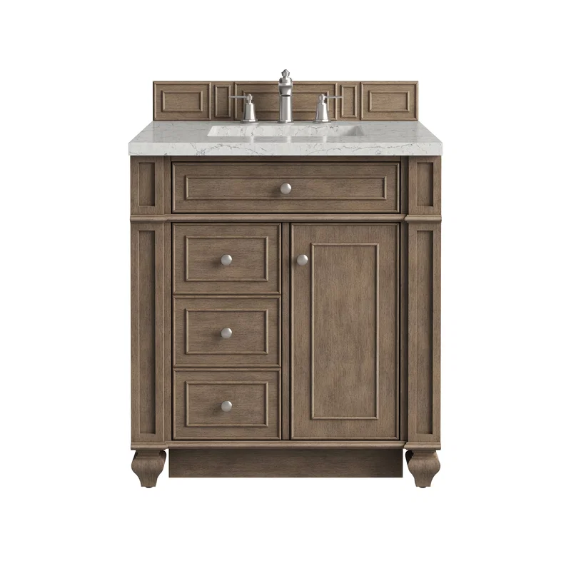 Bristol 30" Single Vanity, Whitewashed Walnut w/ 3 CM Eternal Jasmine Pearl Silestone Top